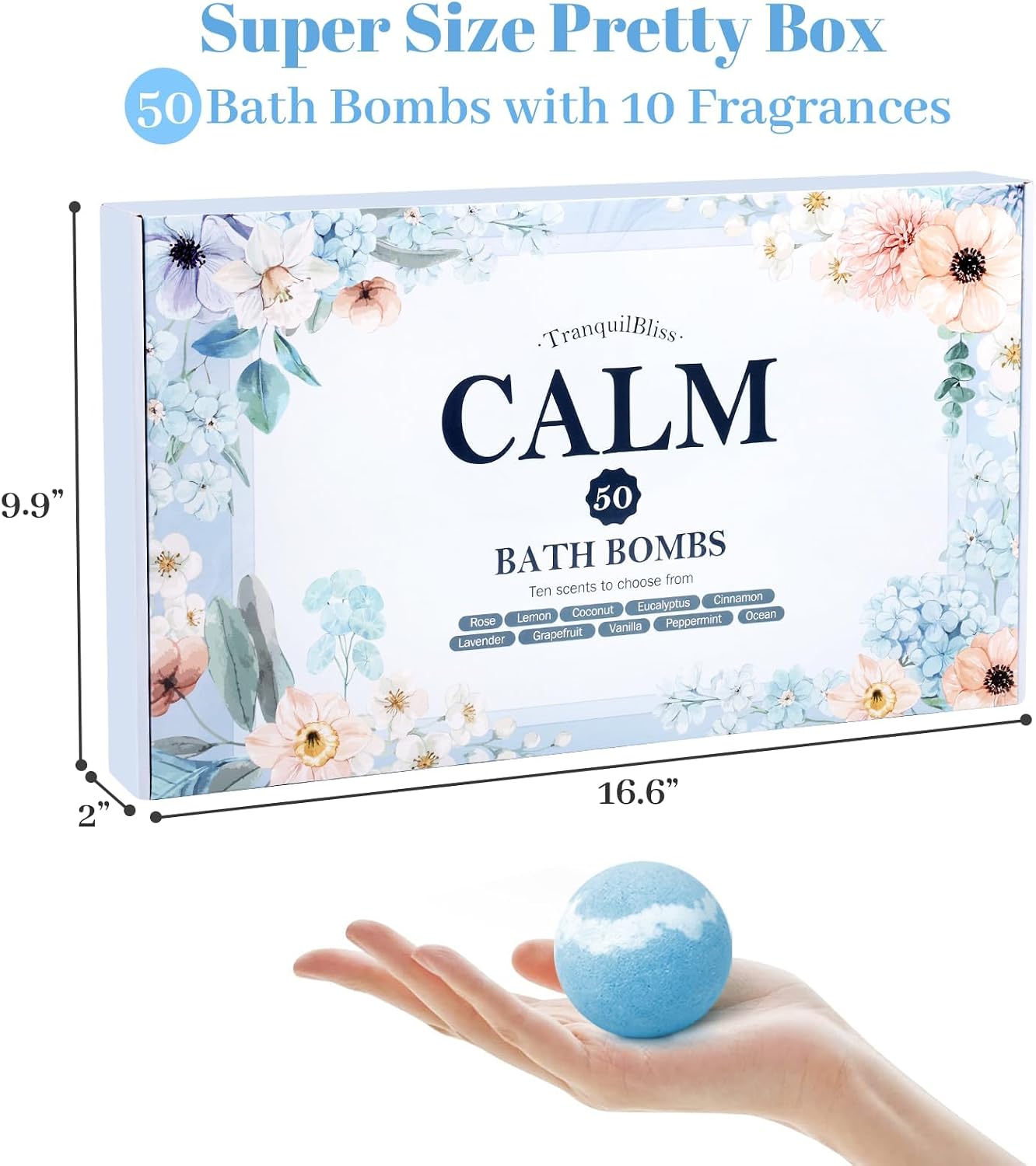 Bath Bombs Set 50 PCS with 10 Scents, Natural Bathbombs, Blue | With Shea Butter & Safe Oil, Bubble Bombs for Women, Ideal for Mother's Day, Valentine's Day, Christmas, Birthday Present - Image 2