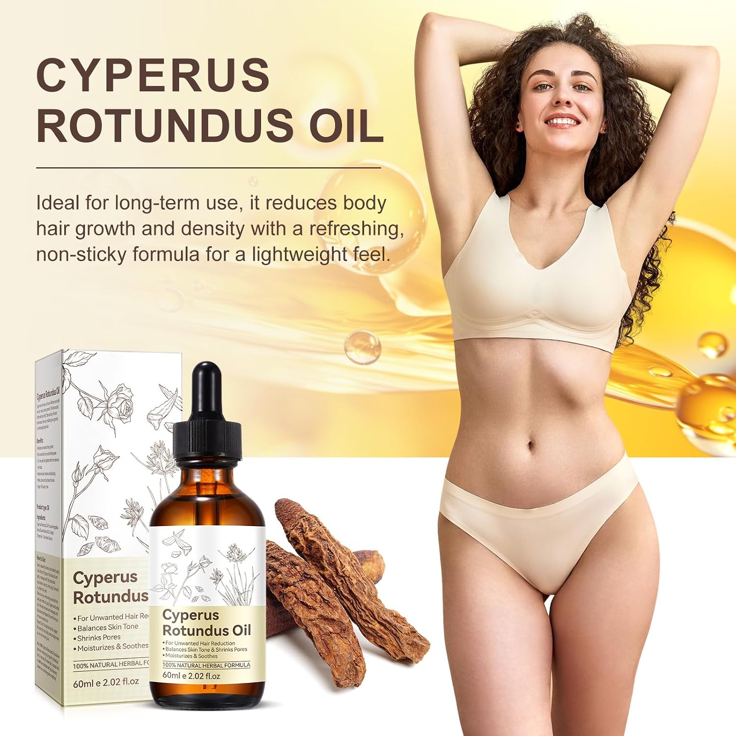 Premium Cyperus Rotundus Oil 2PCS - Reducing Body Hair Growth | 100% Pure Cyperus Rotundus Essential Oil for Smooth Skin & Hair Removal, 60ml - Image 8