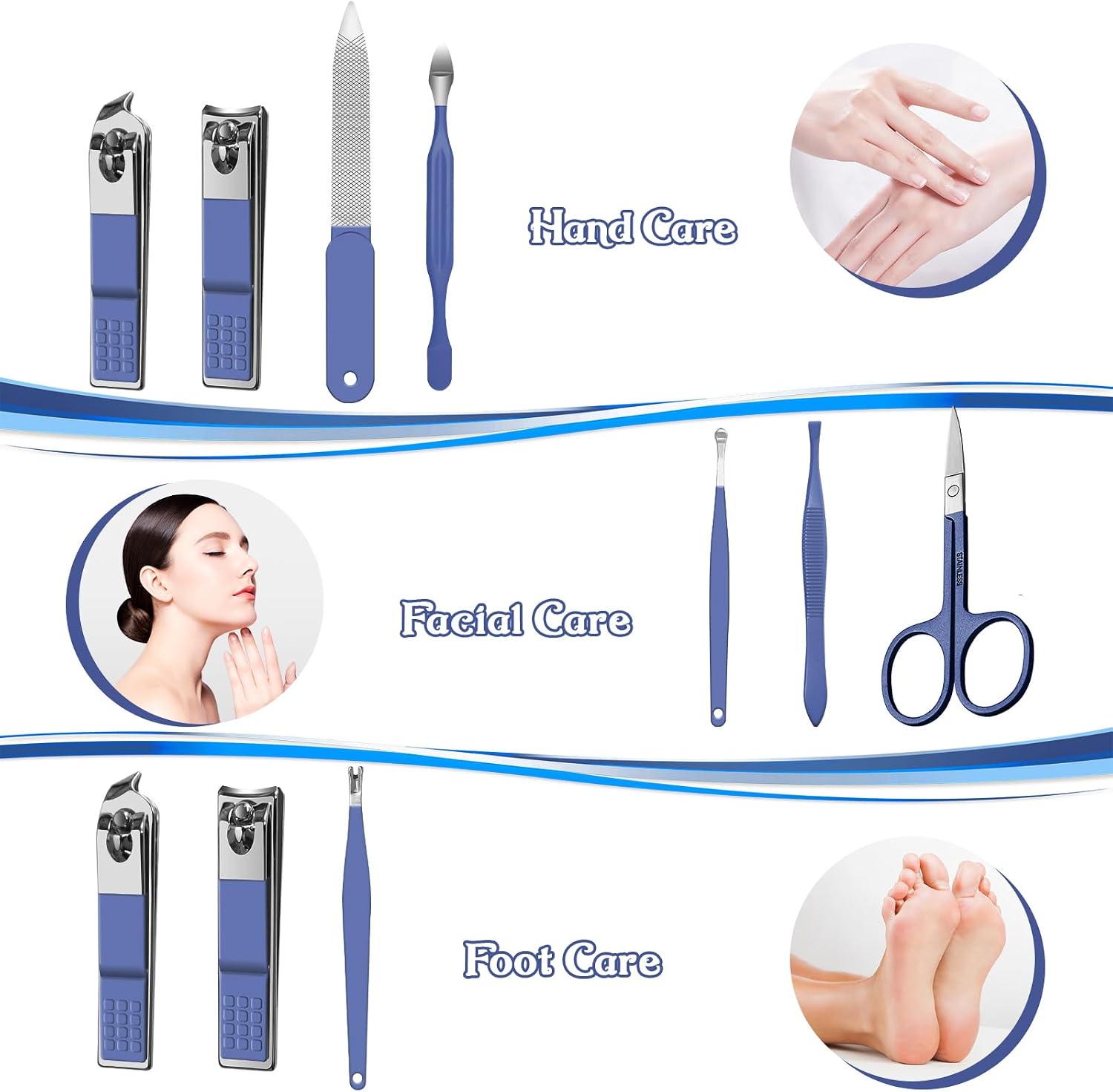 Manicure Set 8 in 1 Nail Clipper Set,RedFlow Nail Clippers,Fingernail & Toenail Clippers,Manicure Tools,Pedicure Tools,Suitable for Travel Manicure Kit,Nail Set Kit with Everything Profe (Blue) - Image 2
