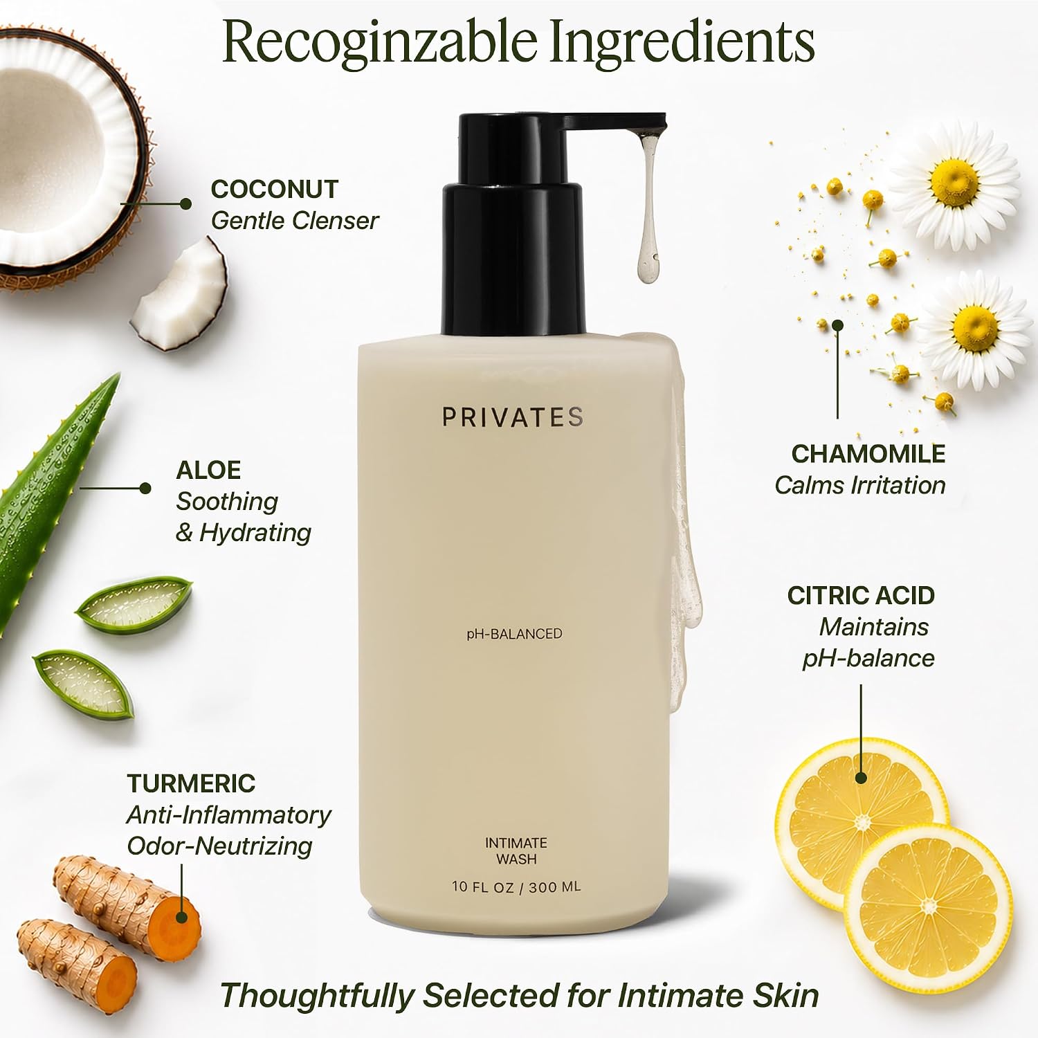 PRIVATES pH-Balanced INTIMATE WASH for Women & Men | Odor Control, Irritation & Dryness Relief | Hydrating & Soothing with Aloe | Microbiome-Friendly | Natural Ingredients | Fragrance-Free | 10 fl oz - Image 3