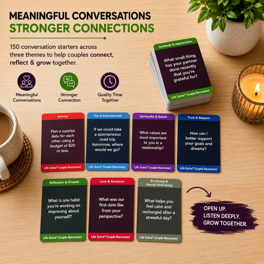 Life Sutra Couple Reconnect Card Game, 150 Conversation Cards to Build Trust, Deepen Bond & Strengthen Communication, A Therapy-Inspired Game for Married & Mature Couples & Gift for Stocking Stuffer - Image 4