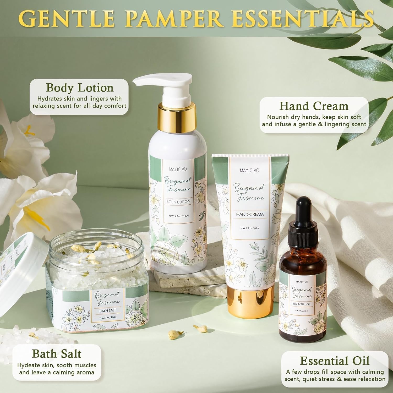 Birthday Gifts for Women Spa Gift Baskets Bath Set for Women Self Care Kit | Bergamot Jasmine Bath and Body Kit Care Package, Christmas Anniversary Gifts for Women Mom Her Wife Girlfriend Friend Sister - Image 5