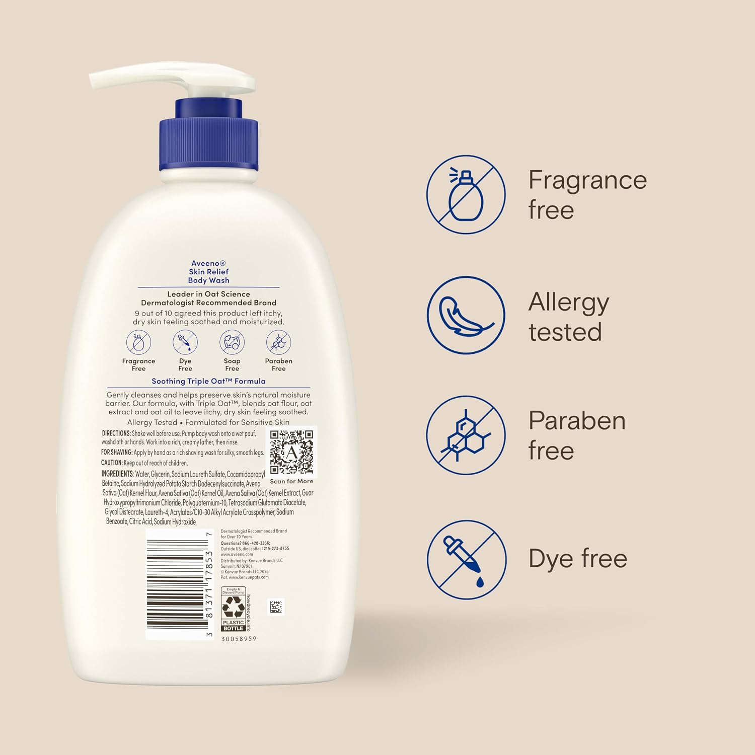 Aveeno Skin Relief Body Wash with Triple Oat Complex, Fragrance-Free, Gentle Daily Body Wash for Sensitive Skin Leaves Itchy, Dry Skin Feeling Soothed & Moisturized, Value Size 33 Fl Oz - Image 9