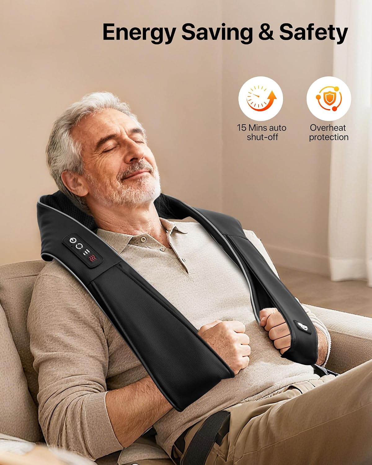 ALLJOY Shiatsu Neck and Back Massager with Heat, Deep Tissue Kneading Electric Massager for Shoulder, Lumbar, and Leg Pain Relief, Self-Care Wellness Gifts for Women Men Mom Dad | 3 Intensities with Heat up to 113°F, 15 Minute Auto Shutoff Overheat Protection and Travel Bag for Home Office and Car Use - Image 4