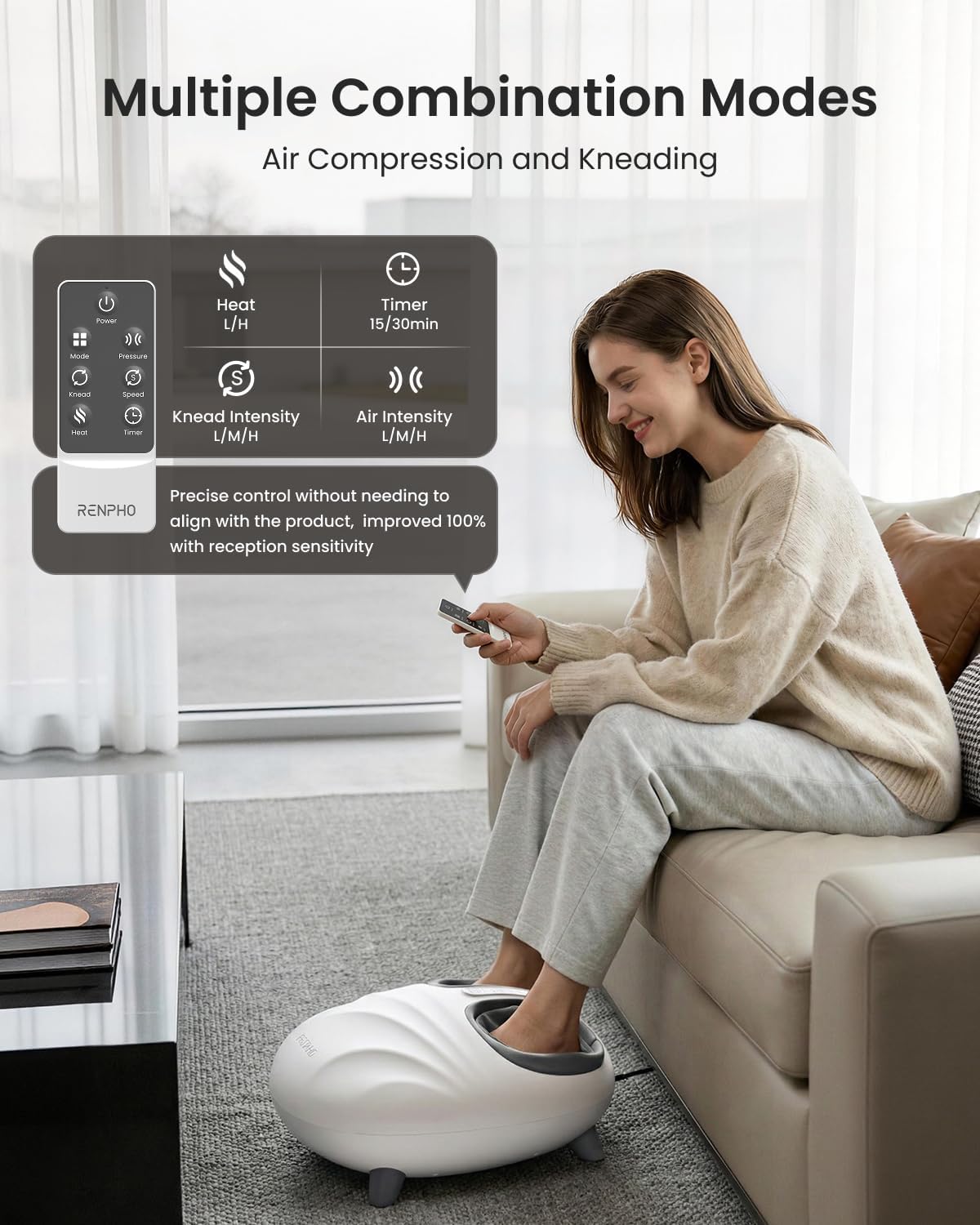 RENPHO FSA Eligible HSA Shiatsu Foot Massager with Heat, Gifts for Women | 3 Modes Kneading & Compression Massage, At- Home Relief & Foot Care for Birthday Gifts, RF Control, Auto Size Fit up to 13 - Image 3