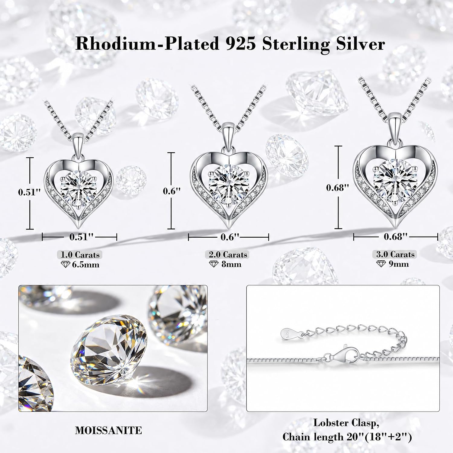 DALOJOE Moissanite Heart Necklace for Women, 925 Sterling Silver Necklace | 1-3 CT Moissanite Necklace Engraved with "I LOVE YOU" – Anniversary or Birthday Jewelry Gift for Women, Wife or Girlfriend - Image 6