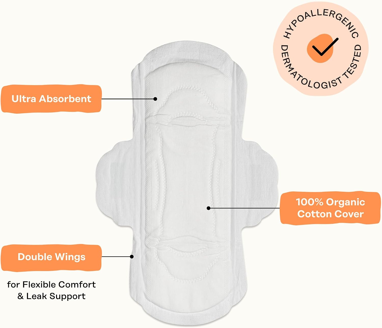 The Honey Pot Company - Cotton Comfort - Regular Pads for Women | Non-Herbal - Organic Cotton Cover - Menstrual Pads w/Wings - No Fragrance, Ultra-Absorbent Pulp Core - Feminine Care - 20ct - Image 5