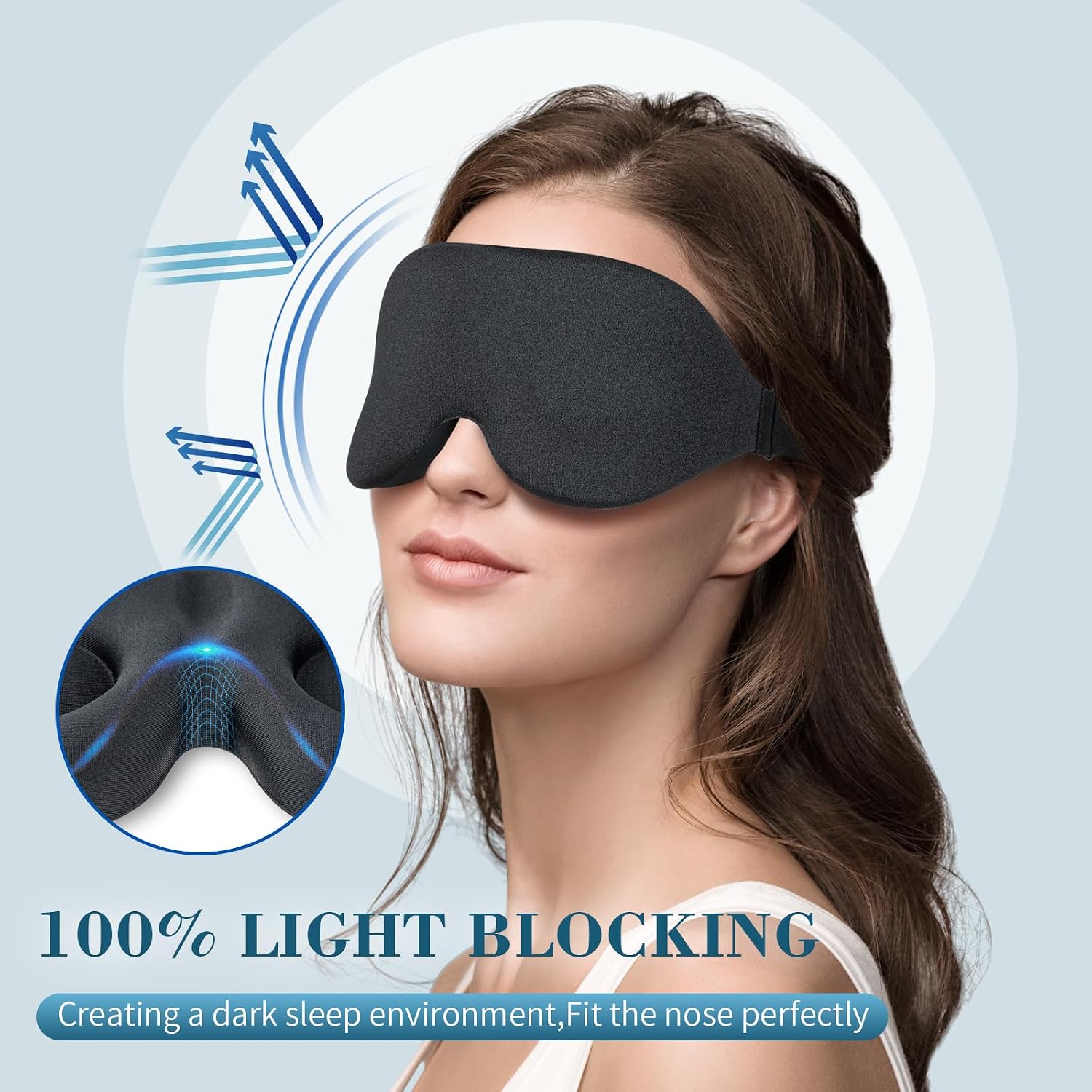ZGGCD Sleep Mask for Side Sleeper, Light Blocking Eye Mask for Women Men | 3D Contoured Night Blindfold, Luxury Sleeping Eye Cover, Adjustable Strap, Eyeshade for Travel Nap, Flight Essentials, Black - Image 2