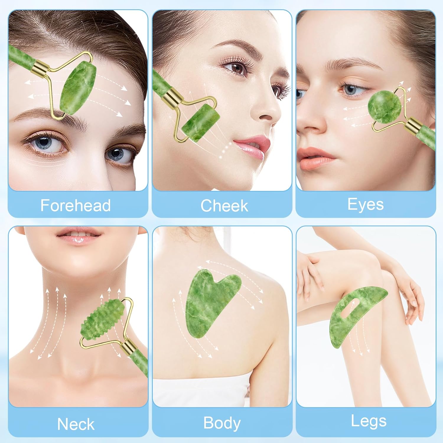 Cooling Natural Jade Face Roller & Gua Sha Tool | 5-in-1 Skincare Kit for Depuffing & Jawline Sculpting, Self Care Beauty Gifts for Women - Image 2