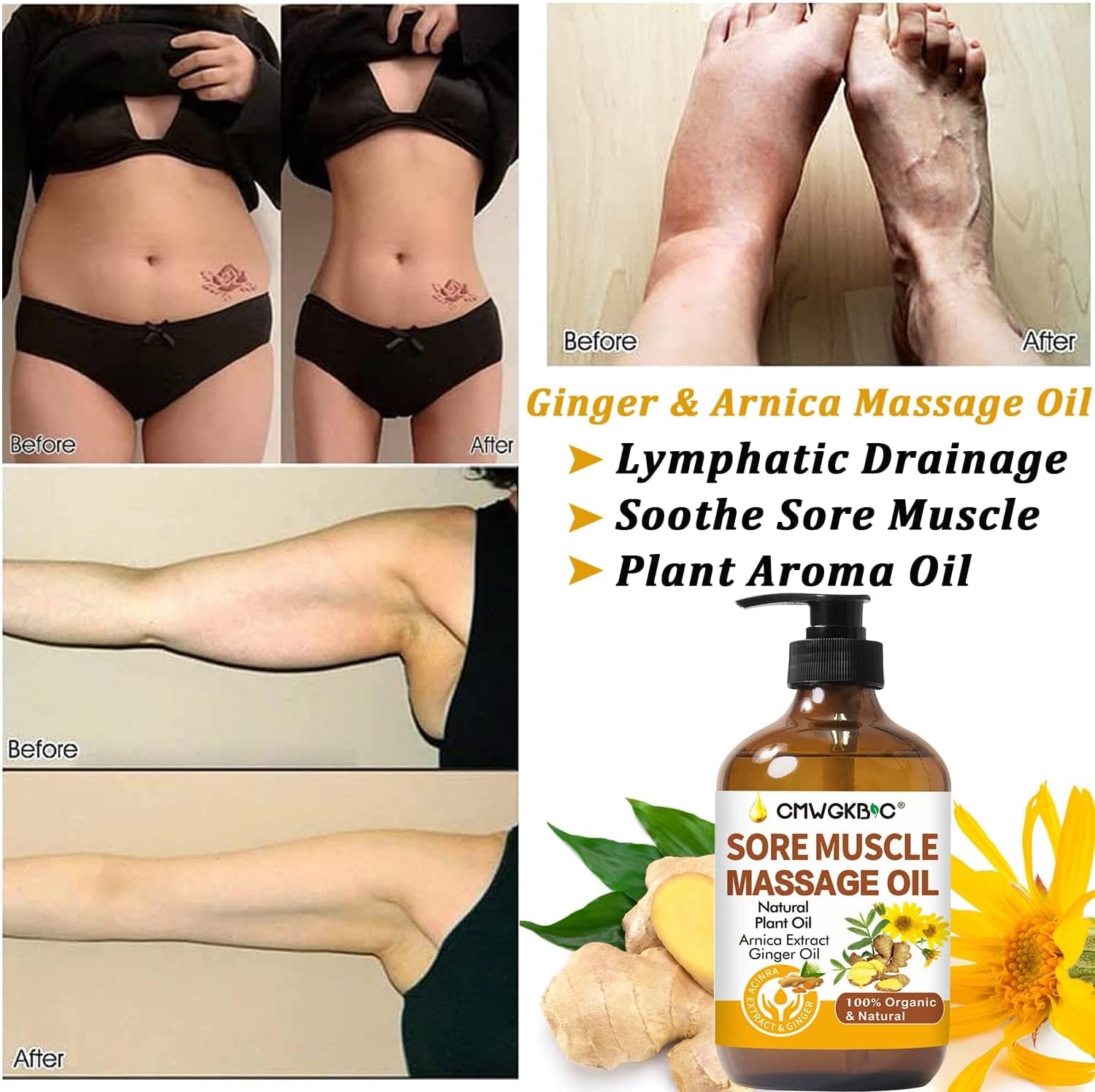Massage Oil for Massage Therapy,Lymphatic Drainage-Ginger Oil Sore Muscle Arnica Oil&Lavender Oil Relaxing Massage Oils for Date Night,Massage Ball,Body Oil for Women,Mens Gifts,Birthday Gifts for Men - Image 3