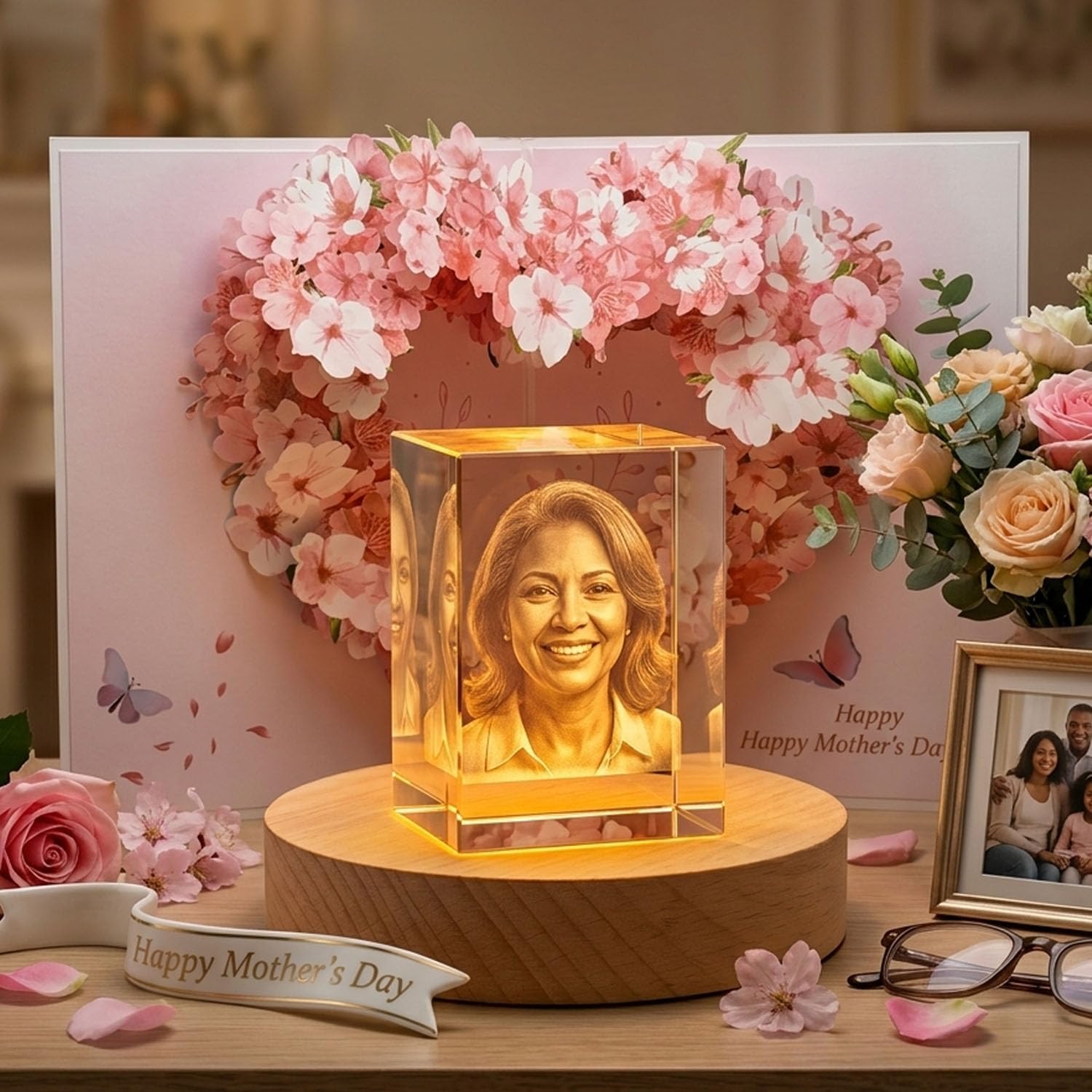 Personalized Gifts for Women, 3D Crystal Photo with Base, Customized Engraved Crystal Keepsake Gifts for Women Men Pet, Mothers Day Engagement Anniversay Birthday Christmas Birthday Gifts - Image 8