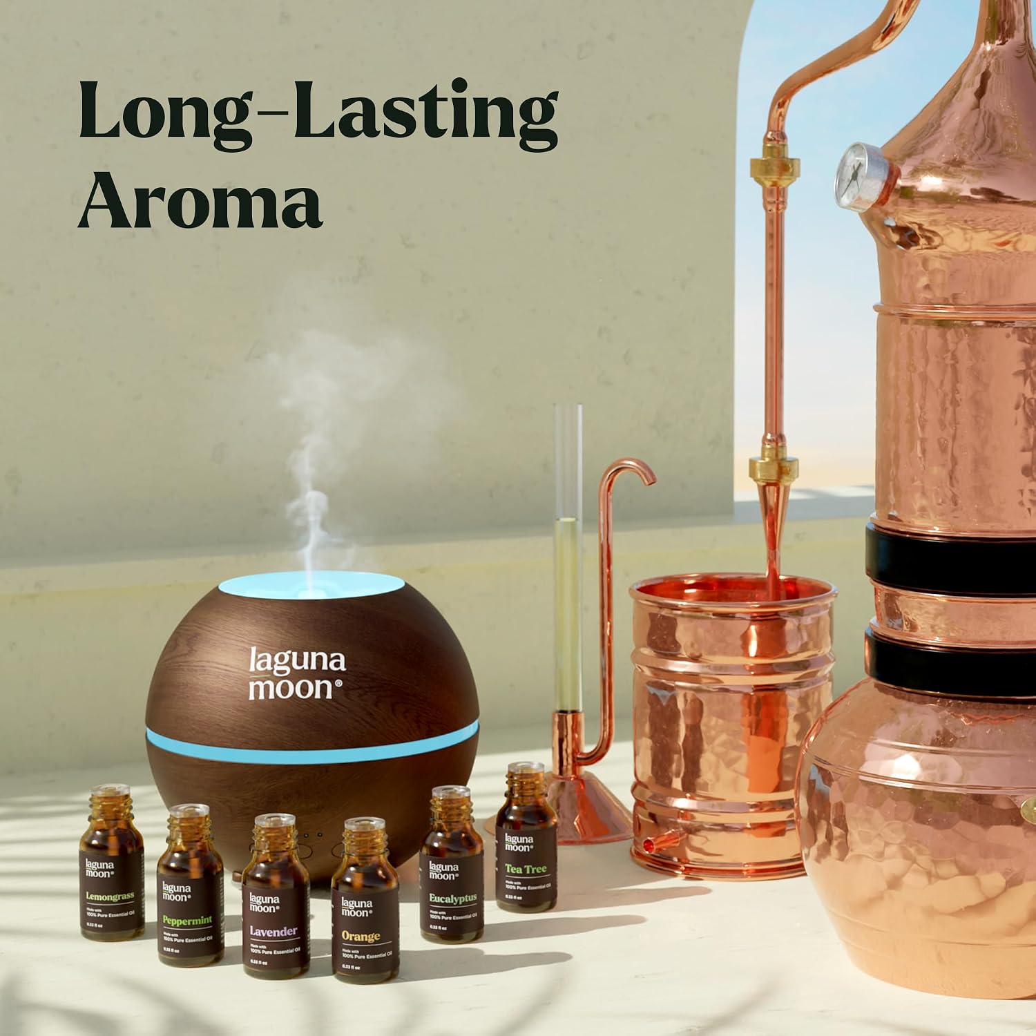 Lagunamoon Essential Oils Aromatherapy Set - 6 Oils for Diffusers, Home Care, Candle Making Scents, Fragrance, Humidifiers, Gifts - Peppermint, Tea Tree, Lavender, Eucalyptus, Orange (10mL) - Image 2