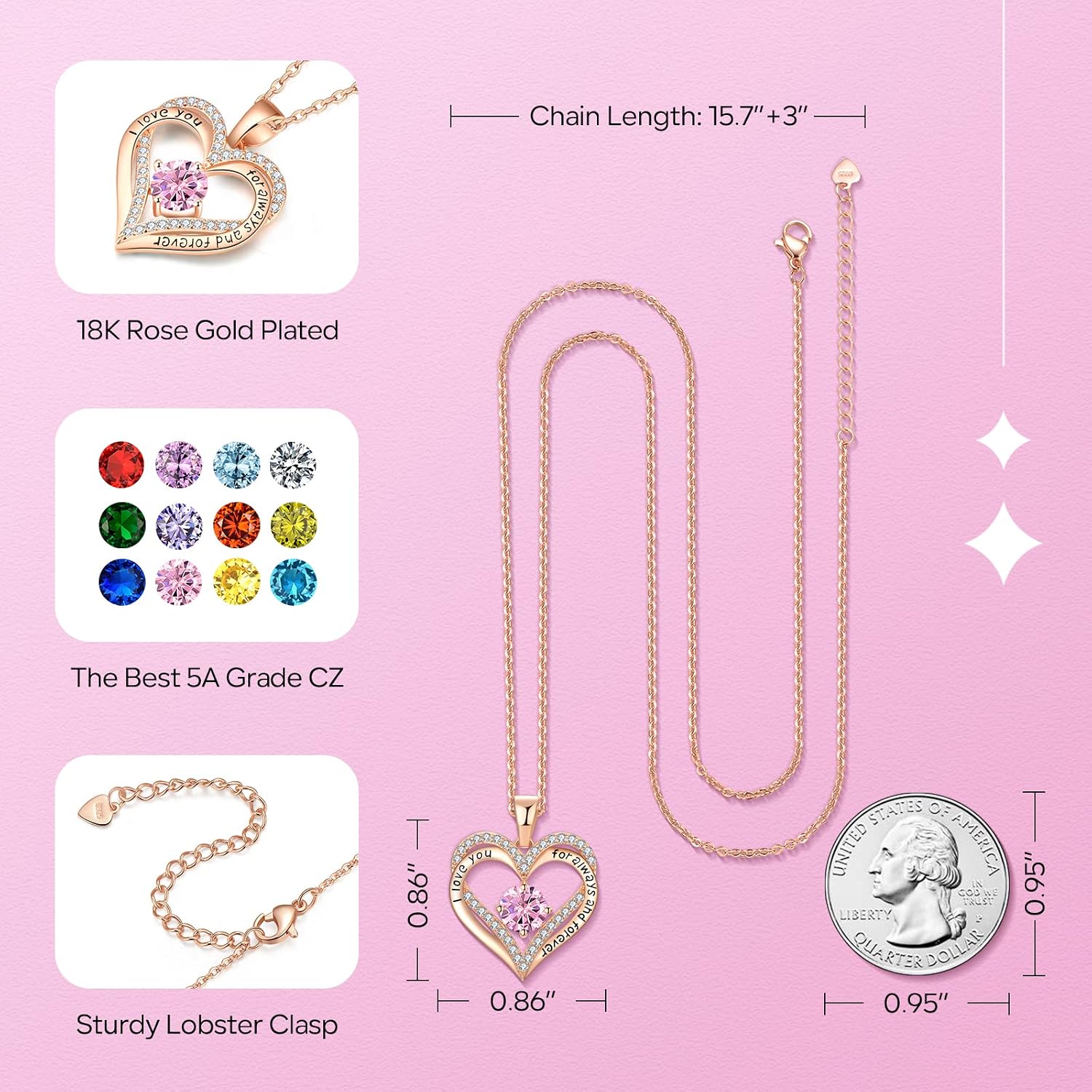 18K Rose Gold Necklaces for Women Birthday Gifts for Women Jewelry for Women Birthday Gifts for Wife Girlfriend Daughter Wife Birthday Gifts for Anniversary Mothers Day Christmas Valentines Gifts - Image 4