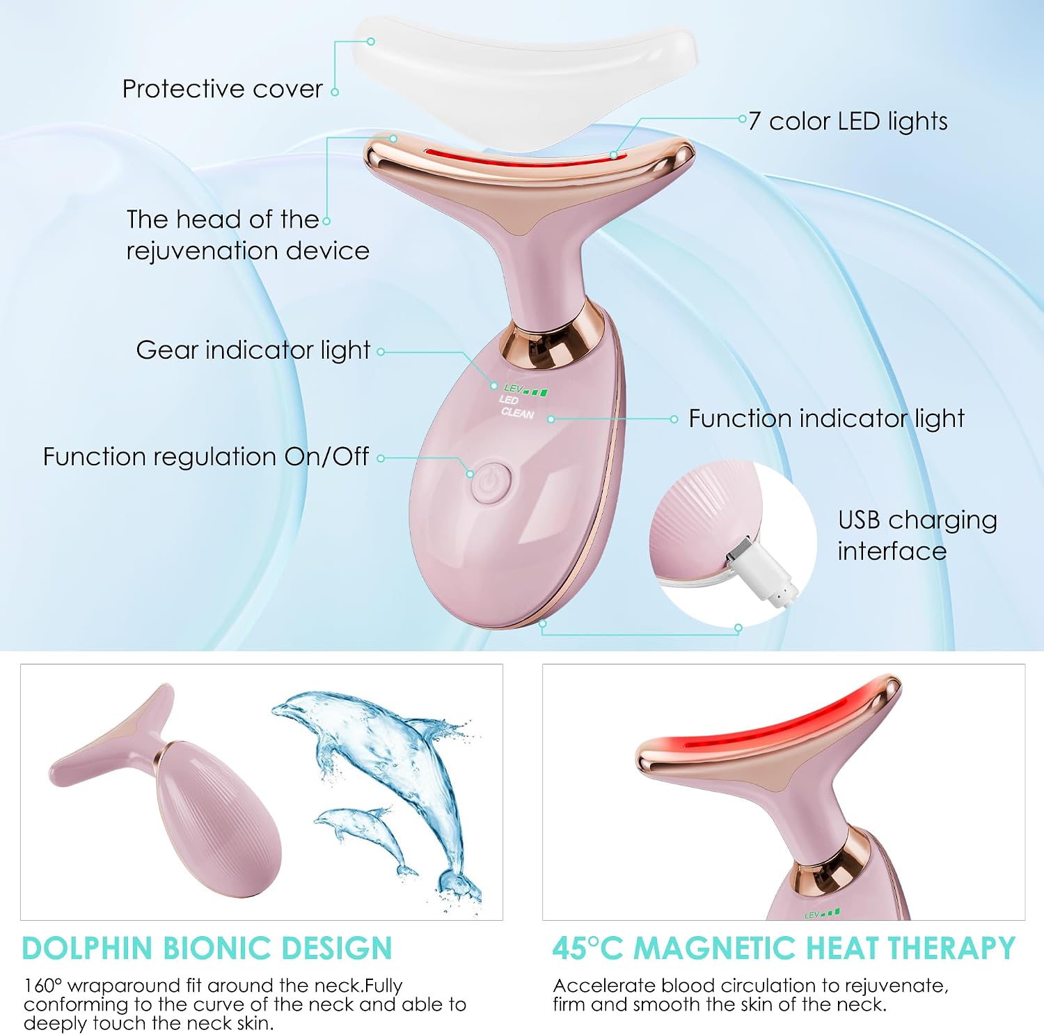 Facial Massager Red-Light-Therapy-for-Face and Neck, Face 𝖲 culpting Wand with 7 Color - Birthday, Christmas, Mothers Day, Valentines Day Gifts for Her Women Mom Best Friend Wife Teacher (Rose Gold) - Image 5