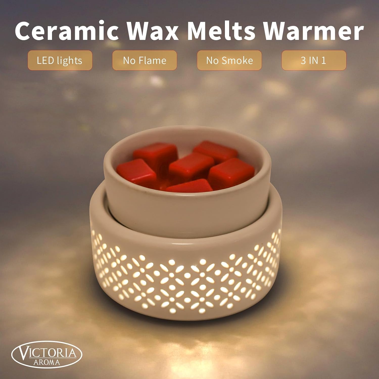 VICTORIA AROMA Ceramic Wax Melt Warmer - LED Night Light Candle Wax Warmer for Scented Wax, Electric Fragrance Wax Melter for Home, Office, Bedroom Decor, and Gifts - Image 2