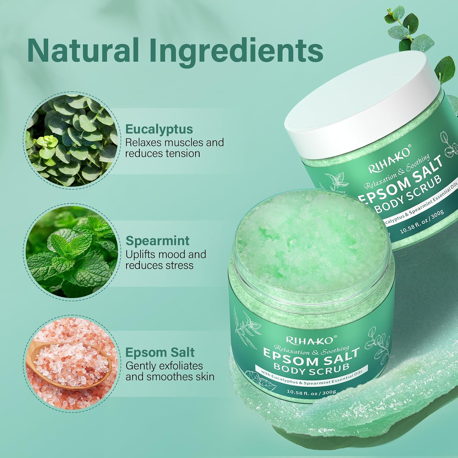 Eucalyptus Epsom Salt Body Scrub,Exfoliating detox body scrub,Relax & Relief with Eucalyptus & Spearmint Essential Oils, Deeply Nourishes for Smooth, Radiant Skin–Valentine’s Day Gift for Her/Him - Image 3