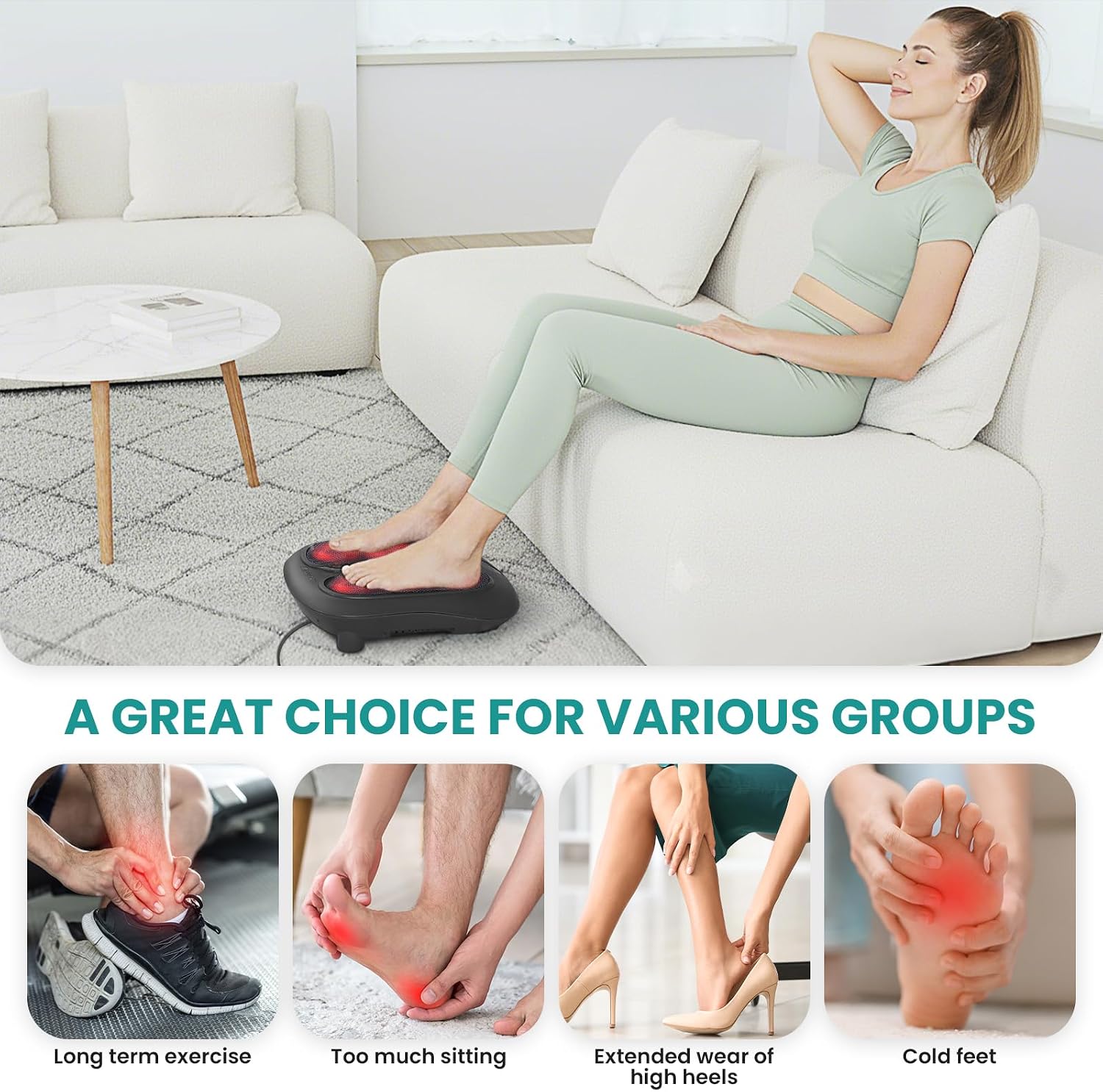 Nekteck Foot Massager with Heat, HSA Eligible FSA Massage Tools Gifts | Shiatsu Heated Electric Kneading Foot Massager Machine for Plantar Fasciitis, Built-in Infrared Heat Function and Power Cord - Image 8