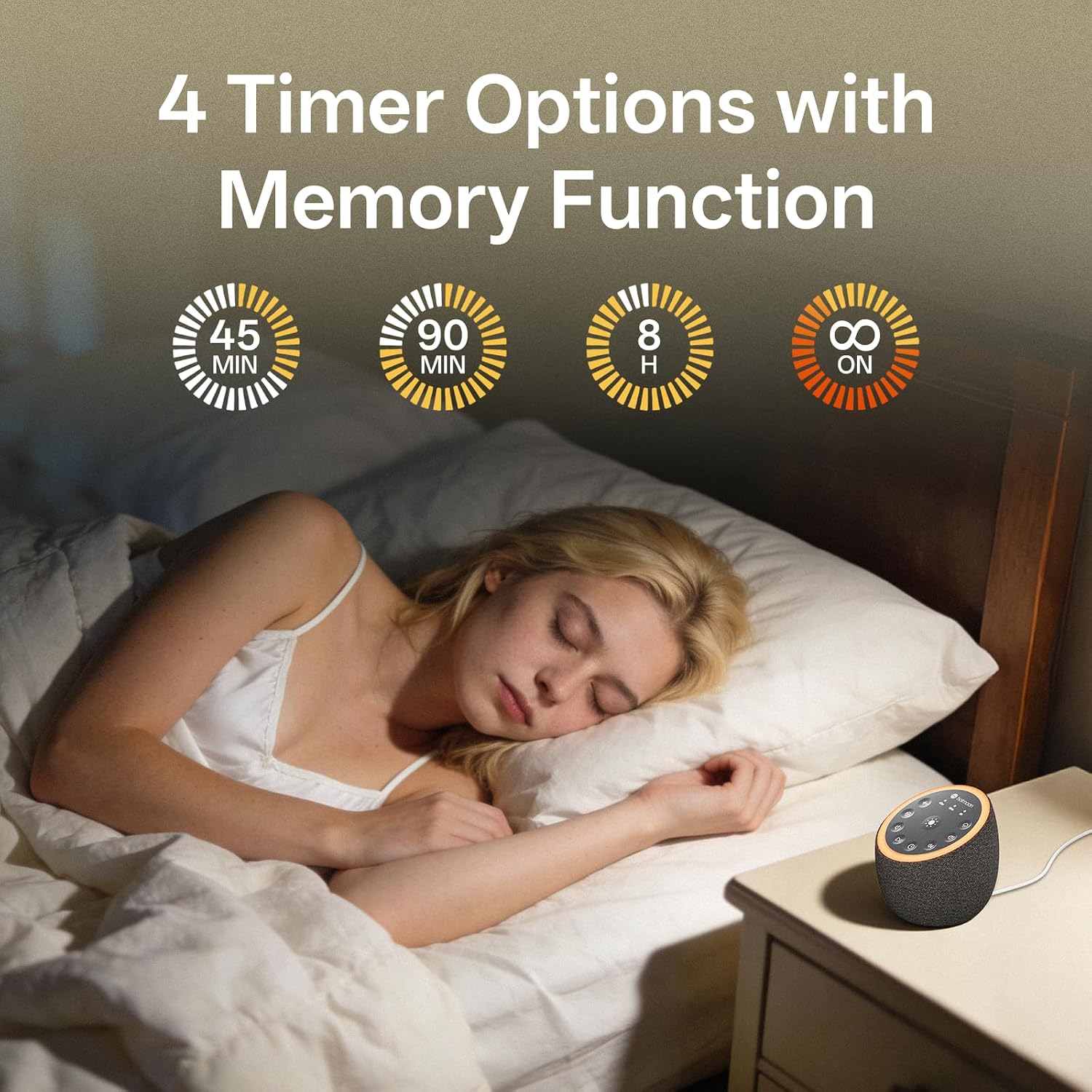 Hotmoon Sound Machine for Sleep, Cocoon 2, 40 Sounds, Dual-Speaker, Plug in | White Green Pink Brown Noise Machine for Sleeping Adults Office Privacy Baby Dogs, 4 Timers, 8 Night Light, Rain Noise Maker - Image 5