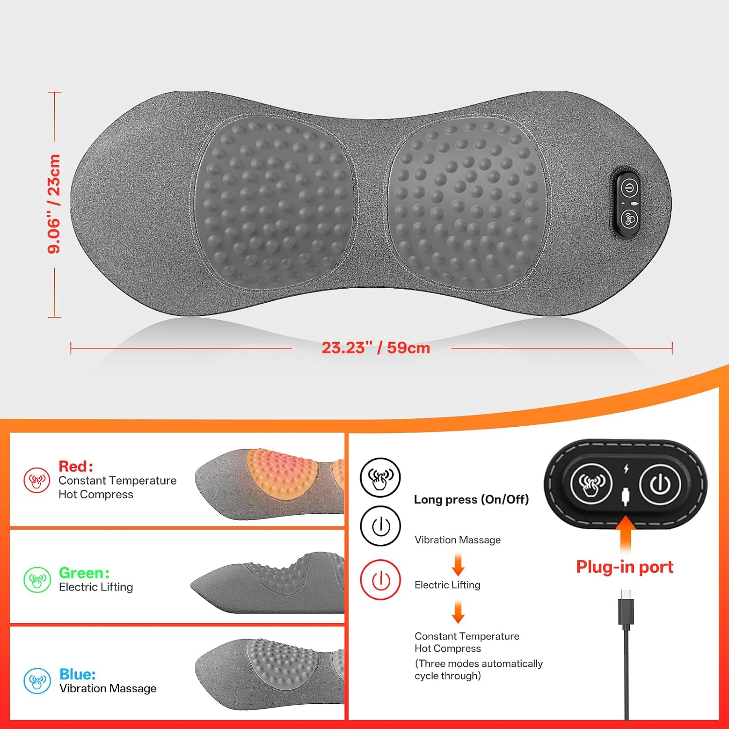 3-in-1 Electric Lumbar Support Pillow for Bed and Chair, Triple Fusion Back Massager with Heated, Vibration and Traction for Lower Back Pain Relief and Spine Support, Gray. | Triple Fusion Back Massager with Heated, Vibration and Traction for Bed and Chair, Gray - Image 6