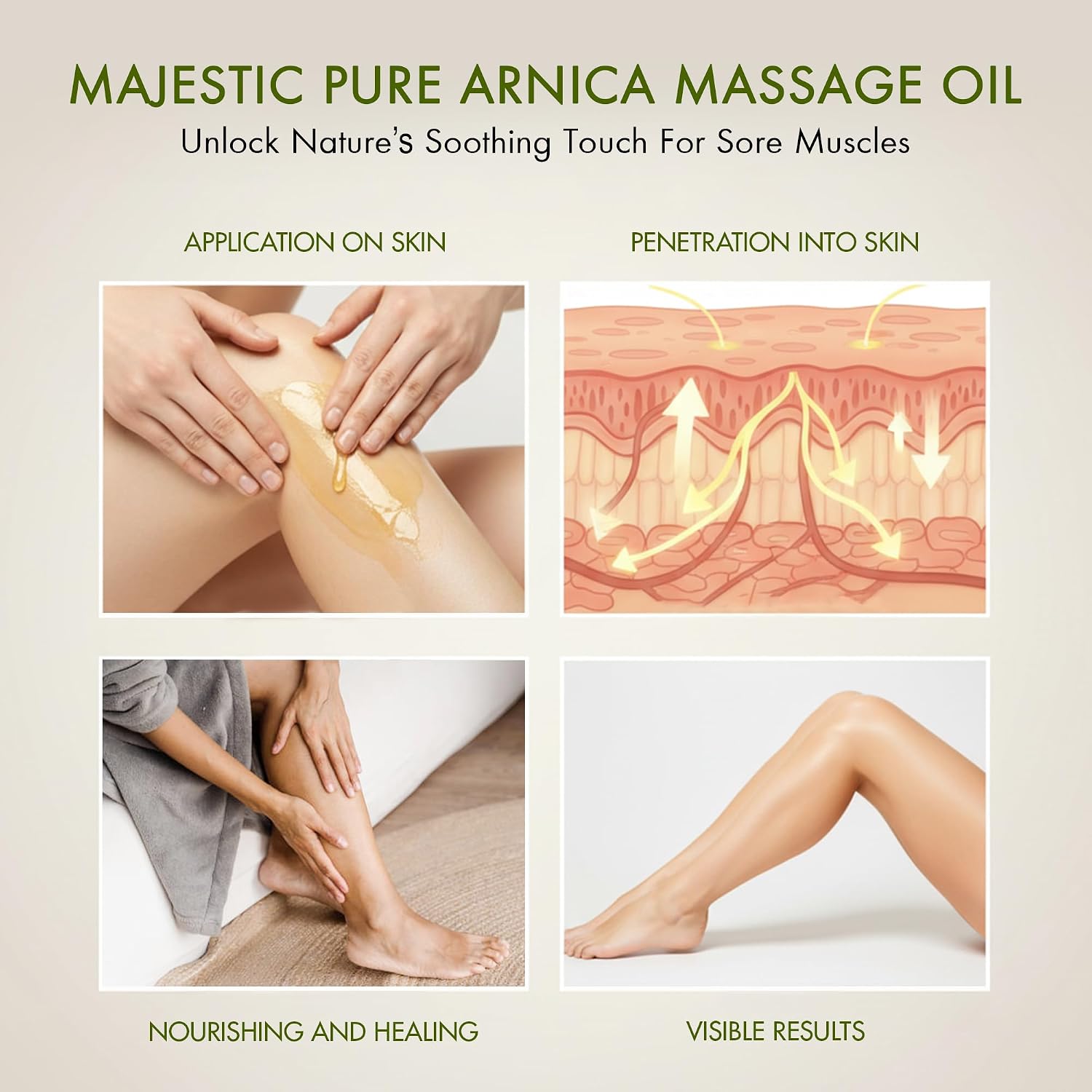 Majestic Pure Arnica Massage Oil, Relaxing Body Oil, 8 Fl Oz | 100% Natural Oil Ideal for post-workout body rubs; smooth glide absorbs fast, leaves skin soft, hydrated, never greasy. - Image 6