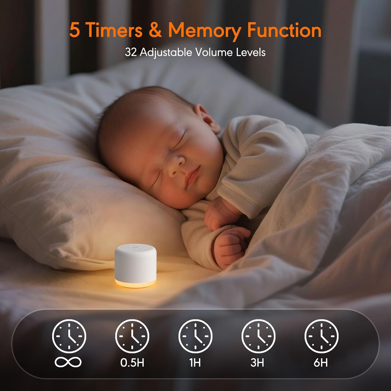 White Noise Machine with Night Light, 18 Soothing Sounds Portable Sound Machine for Baby Adults, Mini Travel Sound Machine for Sleeping with Memory Timer, Office Hotel Gift - Image 4