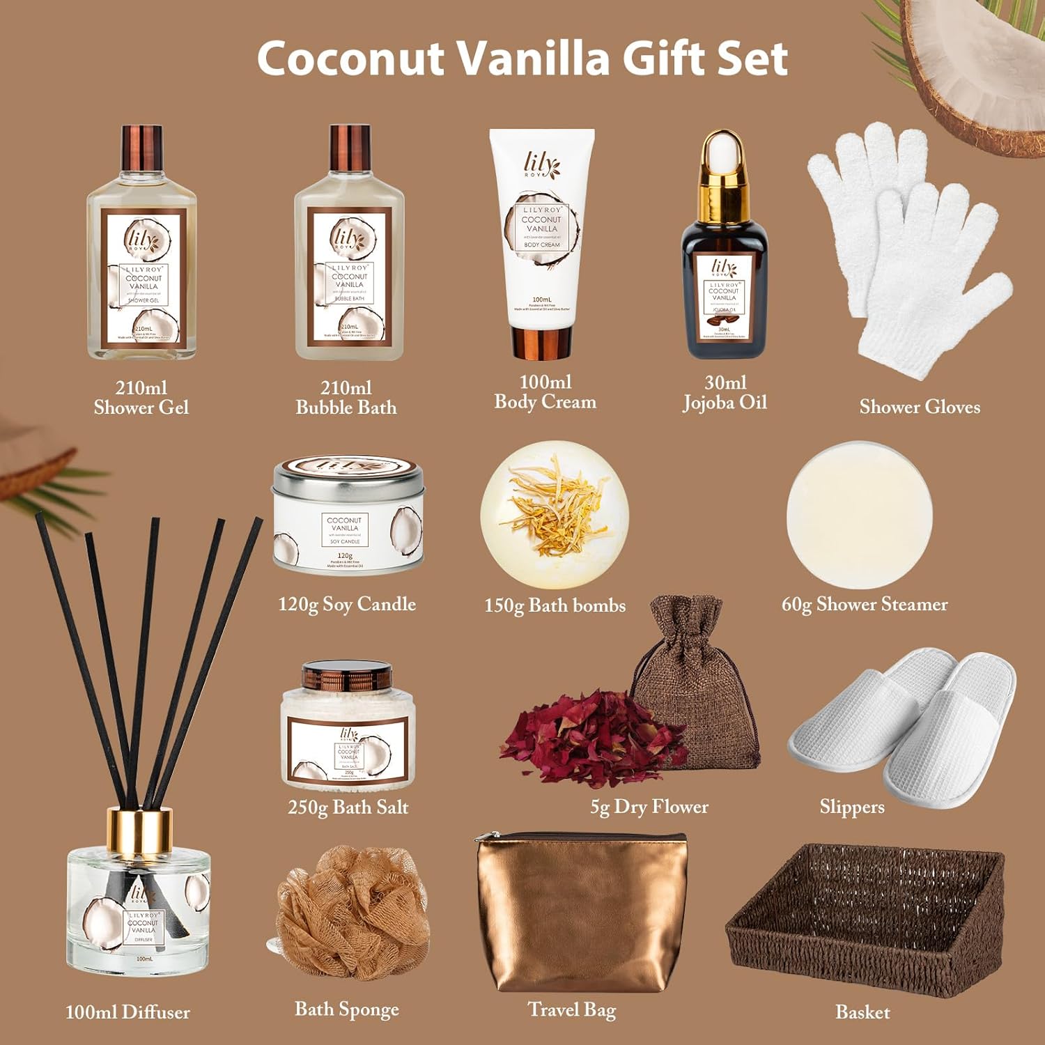 Coconut Vanilla Spa Gift Set, Complete Spa Gift Baskets for Women & Men | Women Gifts, Men Gifts, Spa Kit, Spa Gifts for Mom & Dad, Christmas, Mother‘s Day, Valentine’s, Birthday, Hydrating Skin Care - Image 3