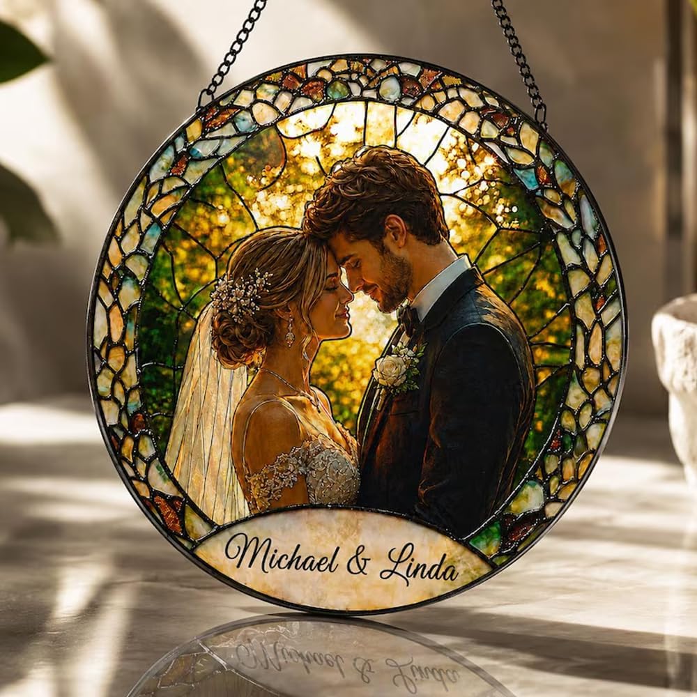 Custom Photo Stained Glass Sun Catcher, Personalized Couple Window Hanging Decor, Anniversary Valentine Gift for Husband Wife, Romantic Keepsake for Home - Image 7