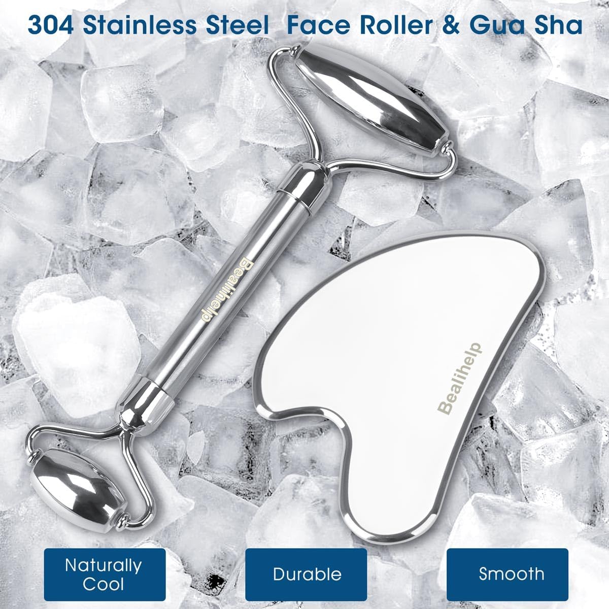 Bealihelp Face Roller and Gua Sha, Stainless Steel Facial Roller and Guasha Tool for Face, Skin Care Roller for Wrinkles and Lifting, Improve Puffiness, Metal Face Massager for Eyes, Neck Tighten - Image 2