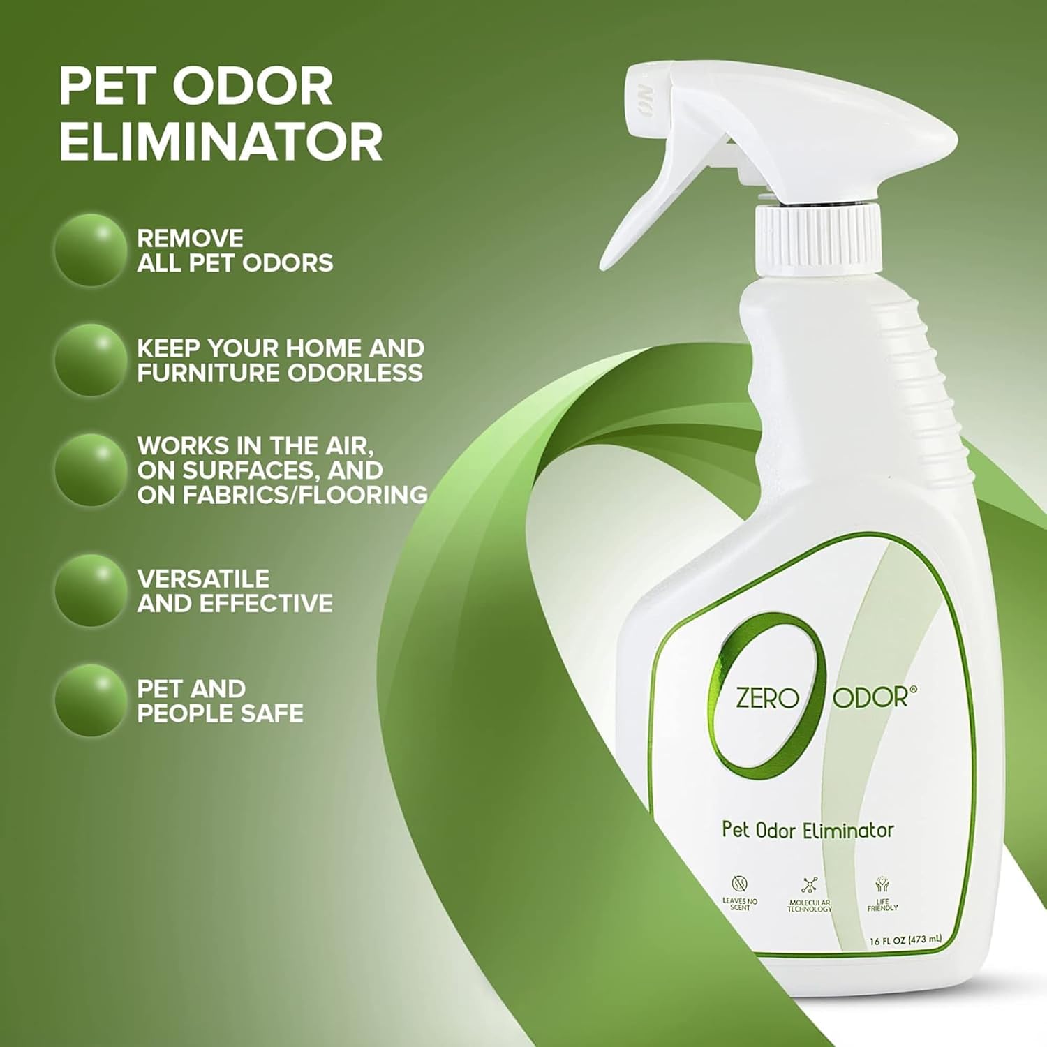 Zero Odor Pet Odor Eliminator Spray for Dog & Cat Urine, Carpet Deodorizer | Enzyme free, Urine Smell Eliminator for Pet Beds, Litter Areas & Furniture, 16 FL OZ - Image 5