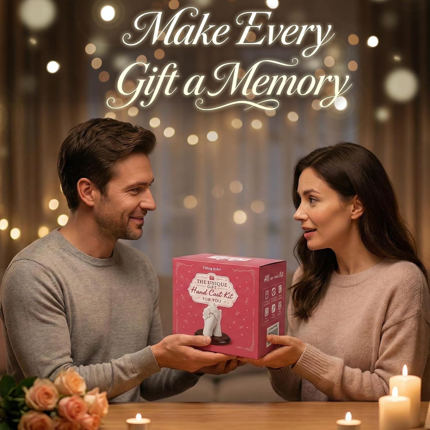 Falling in Art Hand Casting Kit Couples - Keepsake Plaster Hand Mold Kit | for Family, Kids, Adults with Large Bucket, Gloves, Powder Materials, Color Paints, Wooden Base, Valentine's Day gift - Image 8
