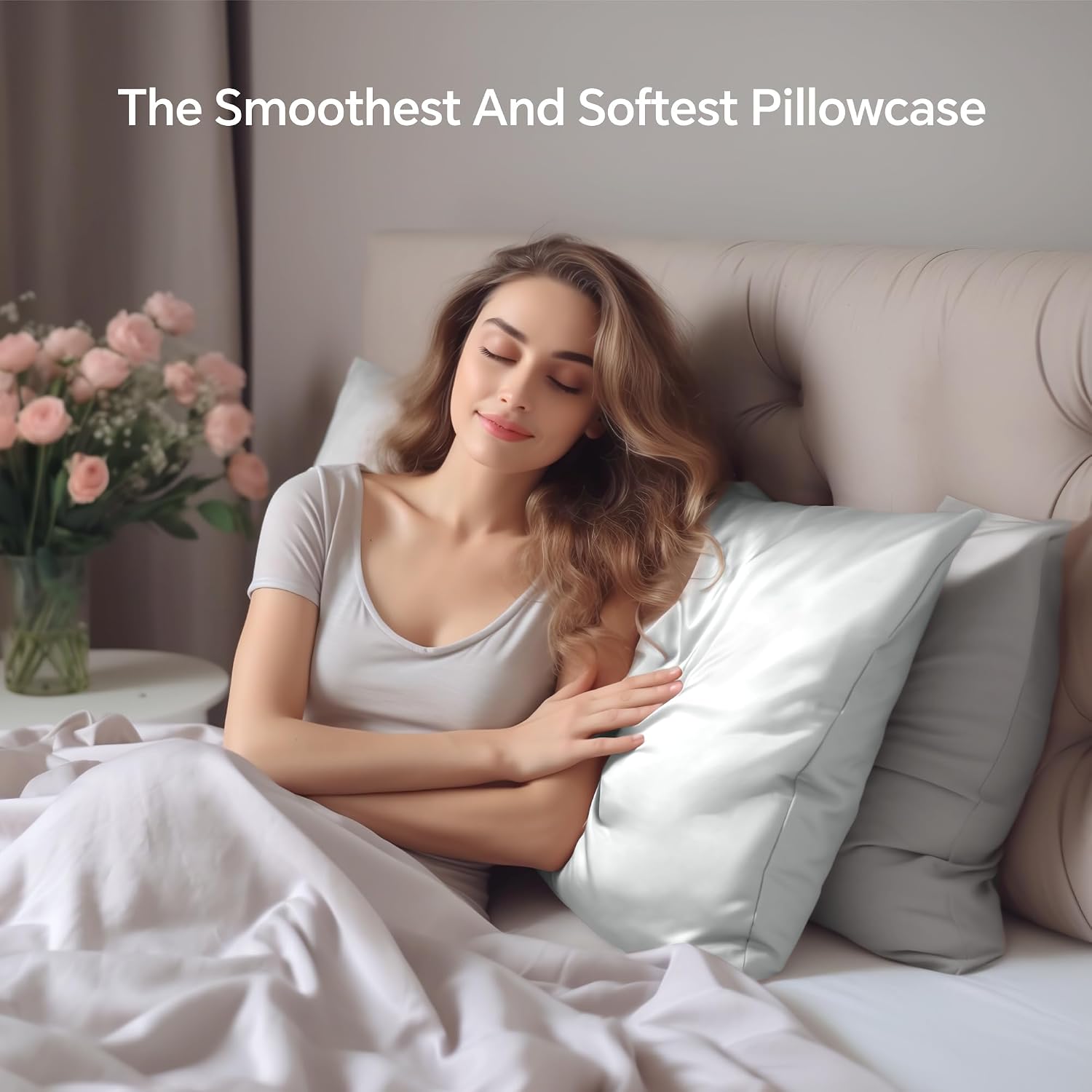 INFIIXSO Mulberry Silk Pillow Cases Standard Size with Zipper, Light Grey | Ultra Smooth & Soft Silk Pillowcase for Hair & Skin, Cooling Pillow Cover for Hot Sleepers, Hidden Zipper, 1Piece 20"x26" - Image 9