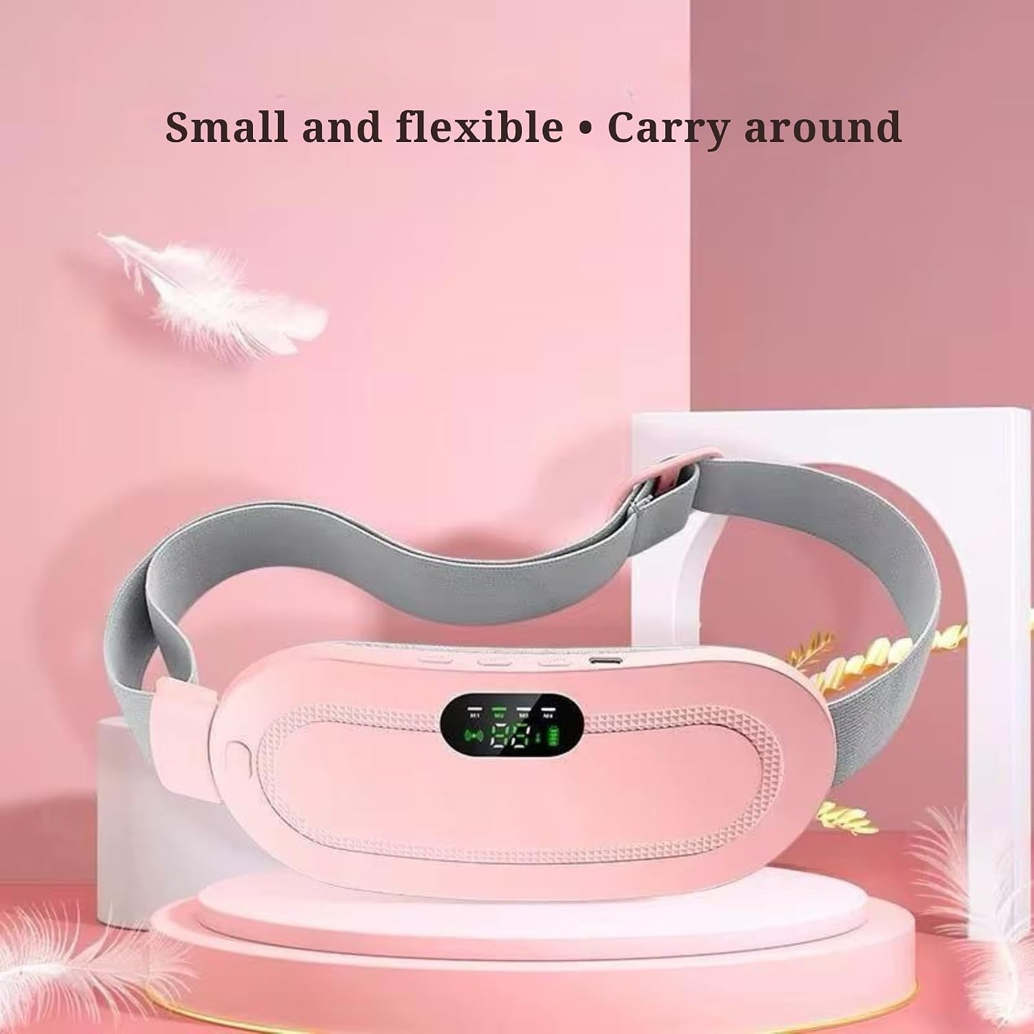 Heating Pad for Period Cramps, Portable Menstrual Heating Pad - White | Cordless Pink heating belt with 4 heat levels, 4 massage modes & rechargeable design for period pain relief - Image 4