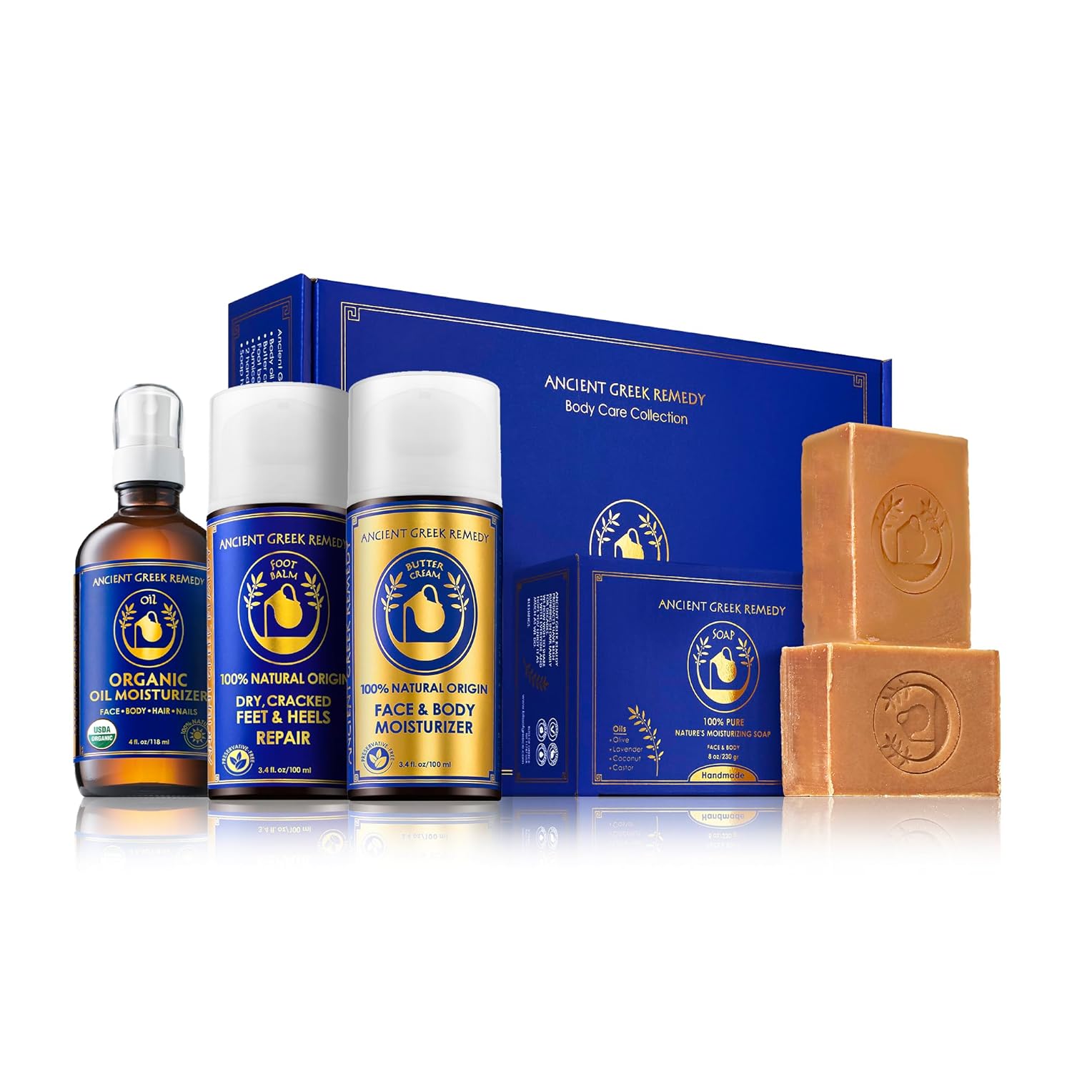 Organic Lavender Scented Skin Care Gift Set for Women, Birthday & Christmas | 7-Piece Luxury Natural Spa Gift Basket - Body Oil, Face Moisturizer, Foot Balm, Pumice Stone, 2 Soap Bars & Soap Holder