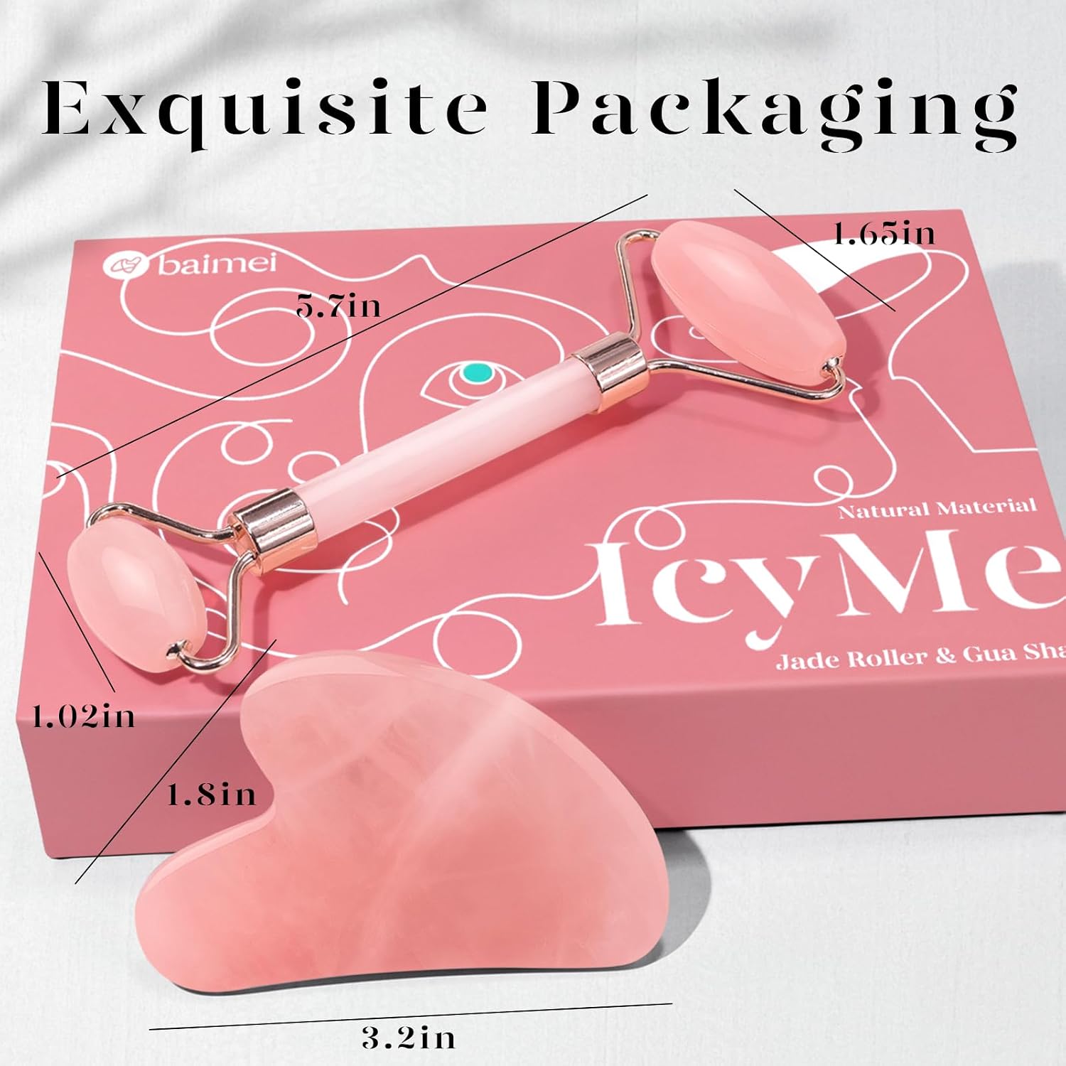 BAIMEI IcyMe Rose Quartz Roller & Gua Sha Facial Tool Set for Depuffing | Cooling Face Roller for Lymphatic Massage,Sculpting Tool for Face, Eyes & Neck, Skin Care Gifts for Women,Spa & Travel Use - Image 8