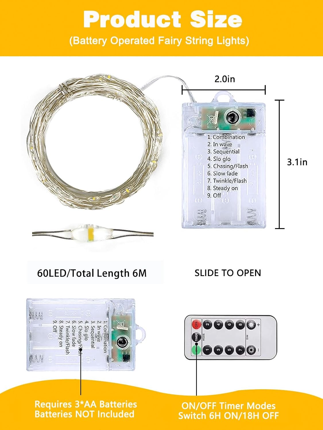 4 Pack 60 LED Fairy Lights Battery Operated with Remote, 20 FT Warm White | Cuttable, 8 Modes, Memory, Dimmable, Waterproof Battery String Lights with Timer for Indoor Outdoor, Christmas Decorations - Image 9