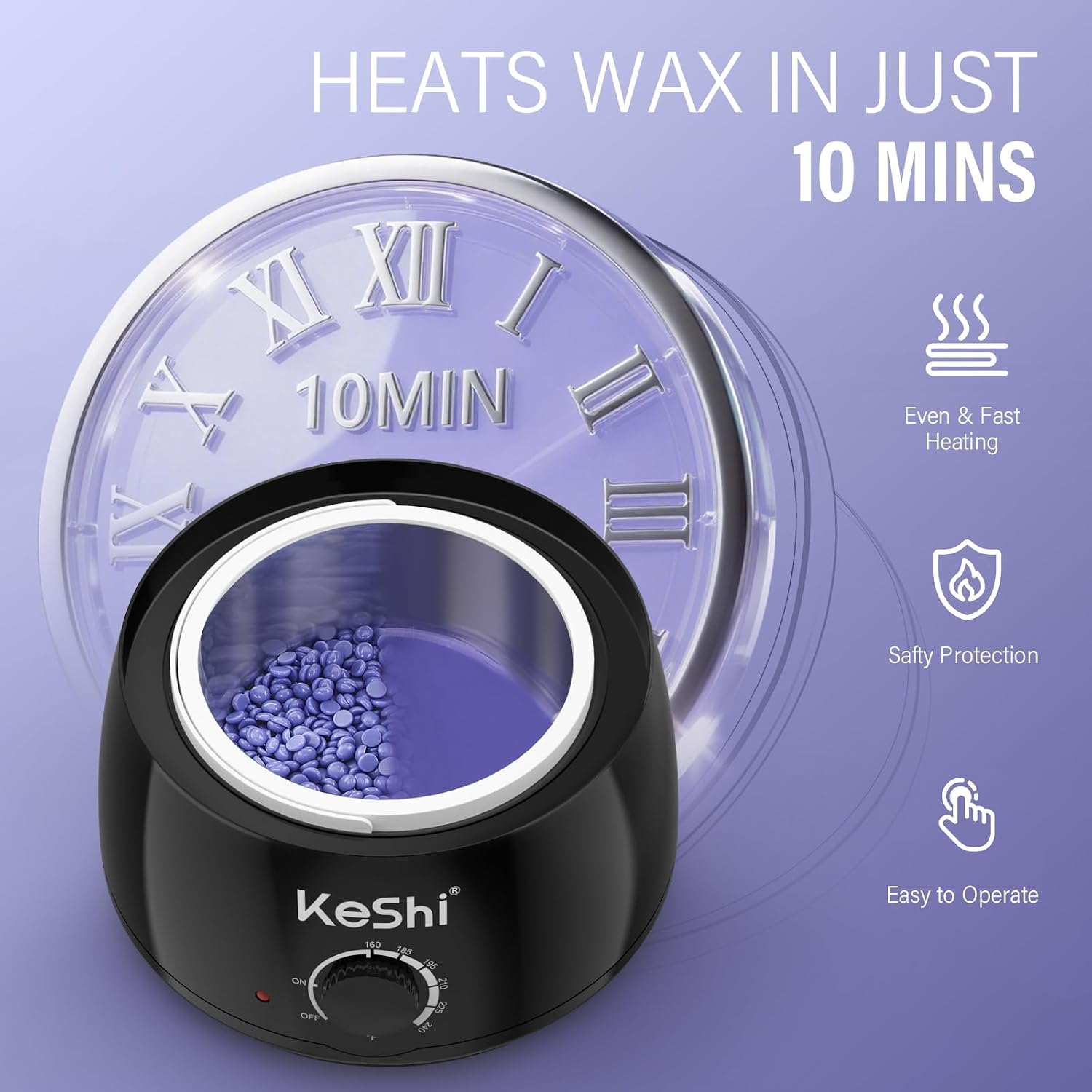 KeShi Waxing Kit, Painless Hair Removal Wax Warmer with 6 Bags Hard Wax Beans for Full Body, Legs, Face, Eyebrows & Bikini— Ideal for Both Women & Men - Image 4