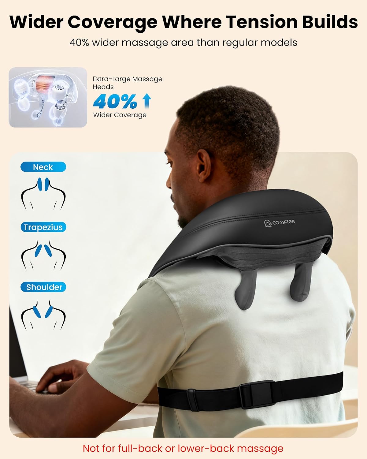 COMFIER Cordless Neck and Shoulder Massager with Heat, Wearable 4D Shiatsu Deep Tissue Kneading for Desk Workers and Drivers, Hands-Free Straps, FSA Eligible HSA Gift,Midnight Black - Image 4