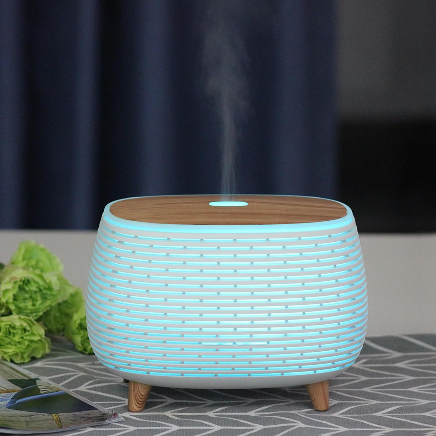 2-in-1 BT Speaker & Ultrasonic Essential Oil Diffuser,Aromatherapy Diffuser Cool Mist Humidifier with 7 Colors Lights for Large Room Home Office,400ml(White+Wooden Grain) - Image 7