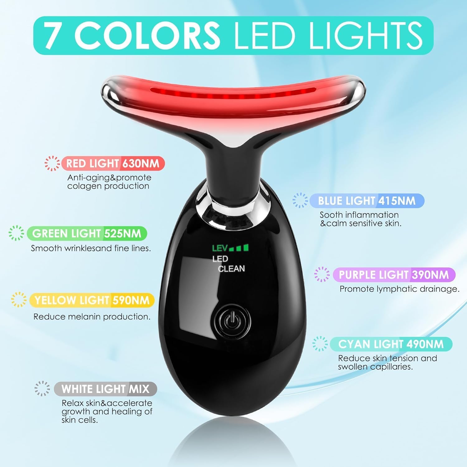 Facial Massager Red-Light-Therapy-for-Face and Neck, Face 𝖲 culpting Wand with 7 Color (Bright Black) - Image 2