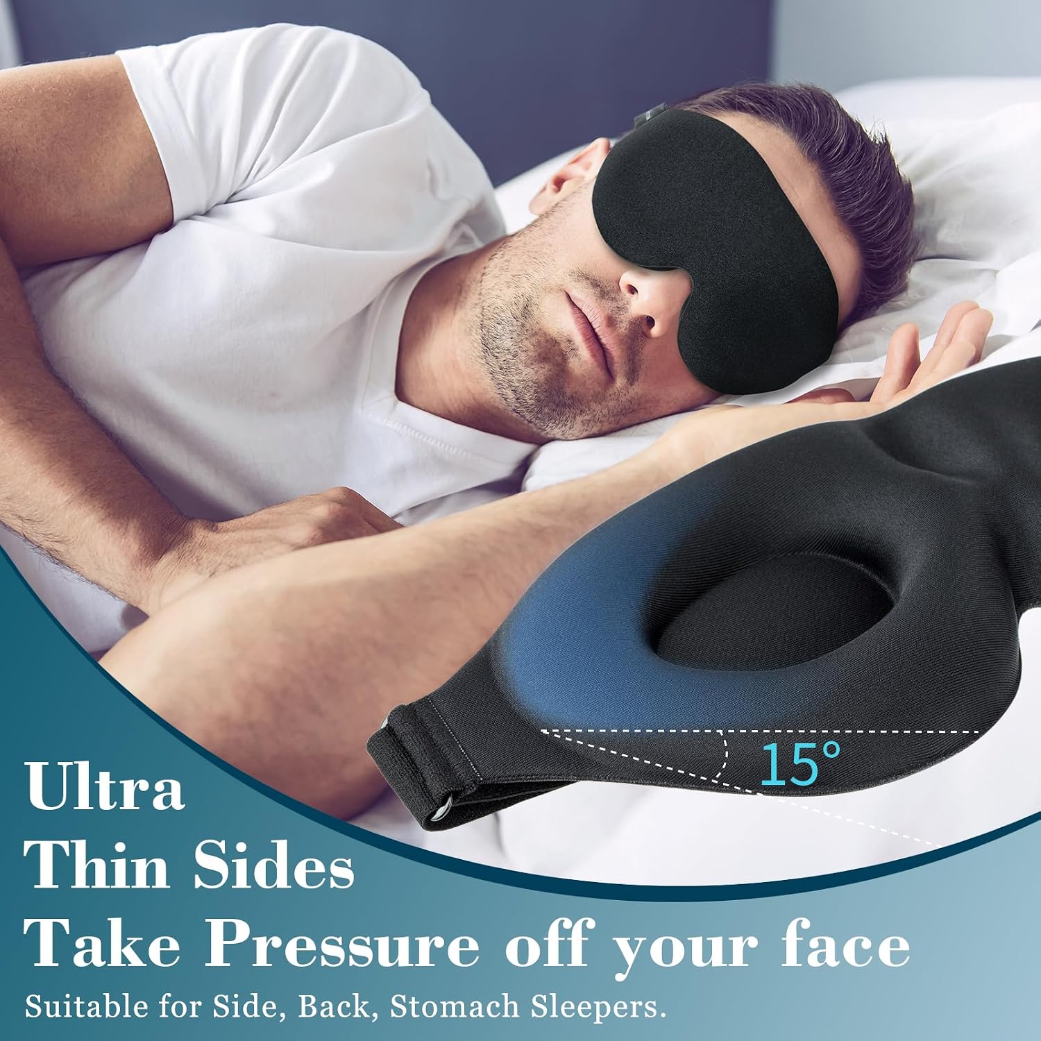 ZGGCD Sleep Mask for Side Sleeper, Light Blocking Eye Mask for Women Men | 3D Contoured Night Blindfold, Luxury Sleeping Eye Cover, Adjustable Strap, Eyeshade for Travel Nap, Flight Essentials, Black - Image 3
