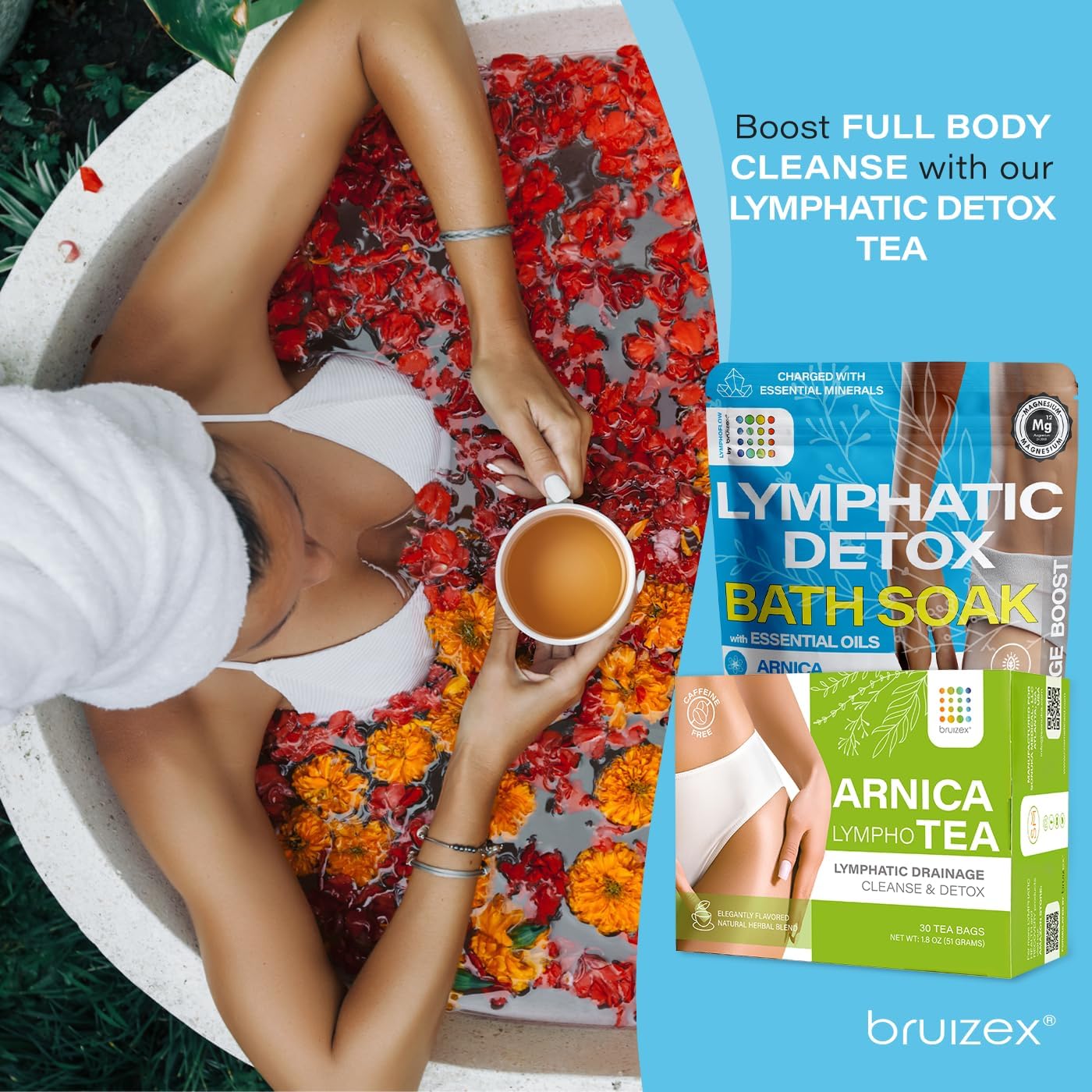 Bruizex Arnica Montana Bath Salts, Epsom Salt Bath Soak with Magnesium, 1lb | Infused with six essential oils; for lymphatic drainage, body detox, foot soaks and post-surgery swelling - Image 5