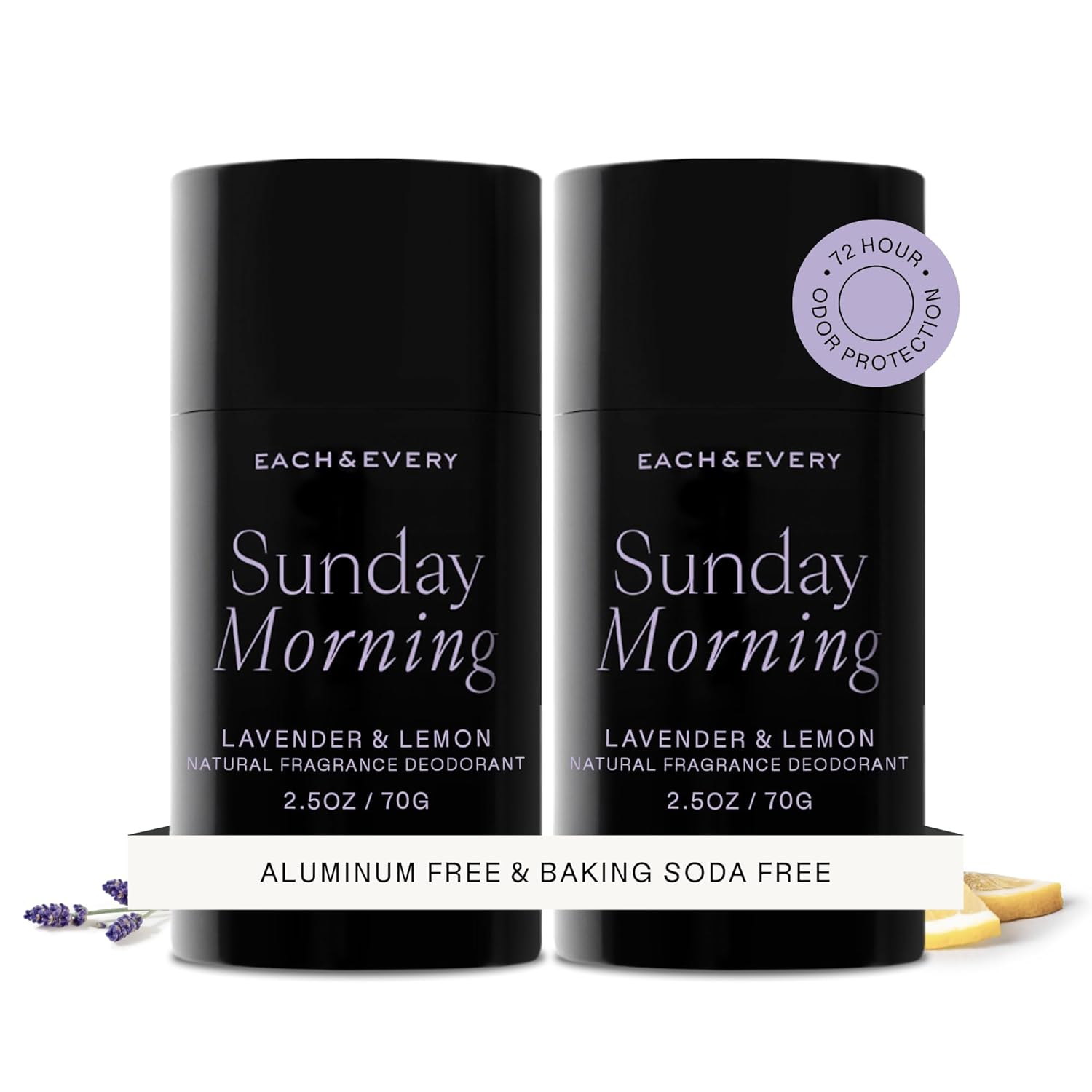 Each & Every Aluminum Free Deodorant for Women & Men, Lavender & Lemon - All Natural Deodorant for Sensitive Skin, EWG Verified - Clean, Baking Soda-Free, Plant-Based Fragrance - 2.5oz, 2 Pack | Lavender & Lemon, Aluminum-Free Deodorant for Women & Men with 72-Hour Odor Protection, Baking Soda-Free Deodorant