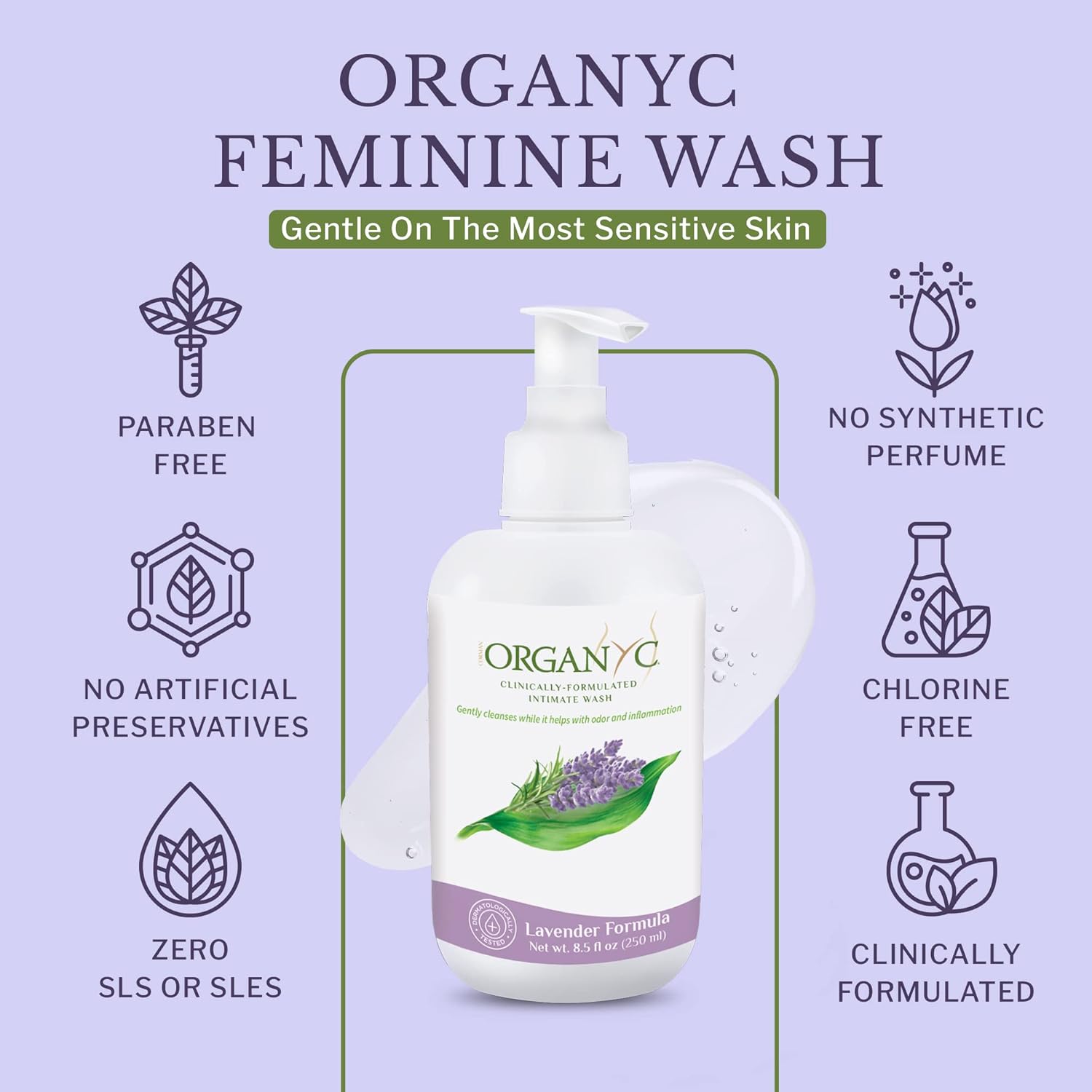 Organyc Feminine Intimate Wash for Sensitive Skin, 250 ml, pH-Balanced Cleanser with Organic Lavender & Botanical Extracts - Image 2
