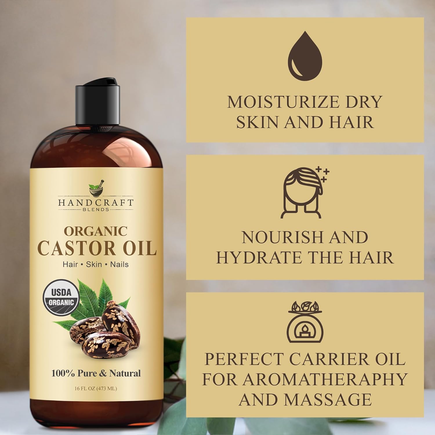 Handcraft Blends Organic Castor Oil 16 Fl Oz | 100% Pure and Natural | Premium Grade Carrier Oil | Hair, Eyelashes and Eyebrows | Hair and Body | Expeller-Pressed | Hexane-Free - Image 6