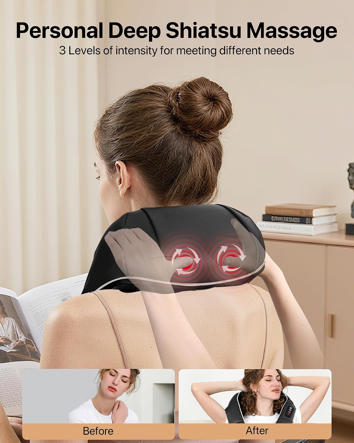 ALLJOY Shiatsu Neck and Back Massager with Heat, Deep Tissue Kneading Electric Massager for Shoulder, Lumbar, and Leg Pain Relief, Self-Care Wellness Gifts for Women Men Mom Dad | 3 Intensities with Heat up to 113°F, 15 Minute Auto Shutoff Overheat Protection and Travel Bag for Home Office and Car Use - Image 2
