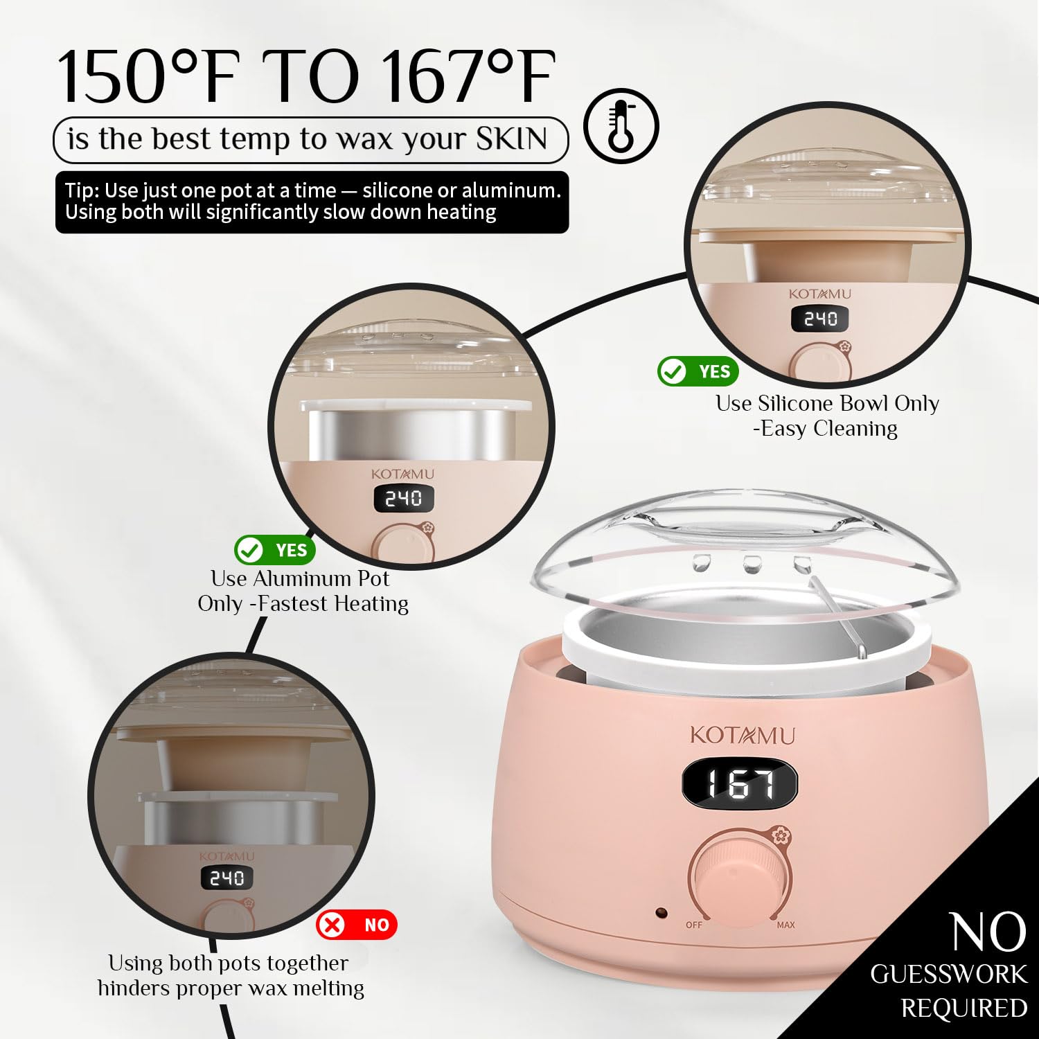 KOTAMU Waxing Kit for Women & Men, Pink Digital Wax Pot Warmer Hair Removal | Home Hard Wax Kit, Wax Machine, Face, Eyebrow, Bikini, Brazilian, Body, Sensitive Skin, 25 Accessories, Beginner-Friendly - Image 3
