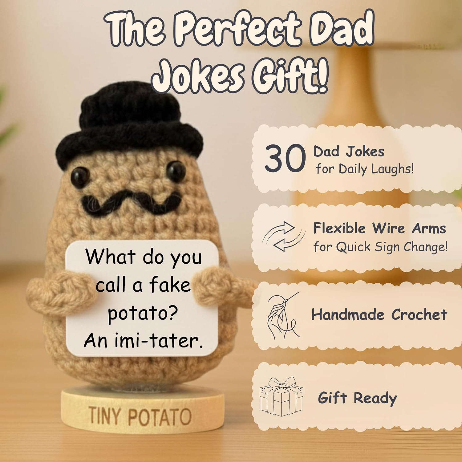Funny Potato Crochet with 30 Swappable Dad Jokes - Funny Birthday Gift for Dad, Husband - Gag Gifts for Men, Father, Friend, Coworker, Uncle, Husband Birthday Present from Wife Daughter Son - Image 2
