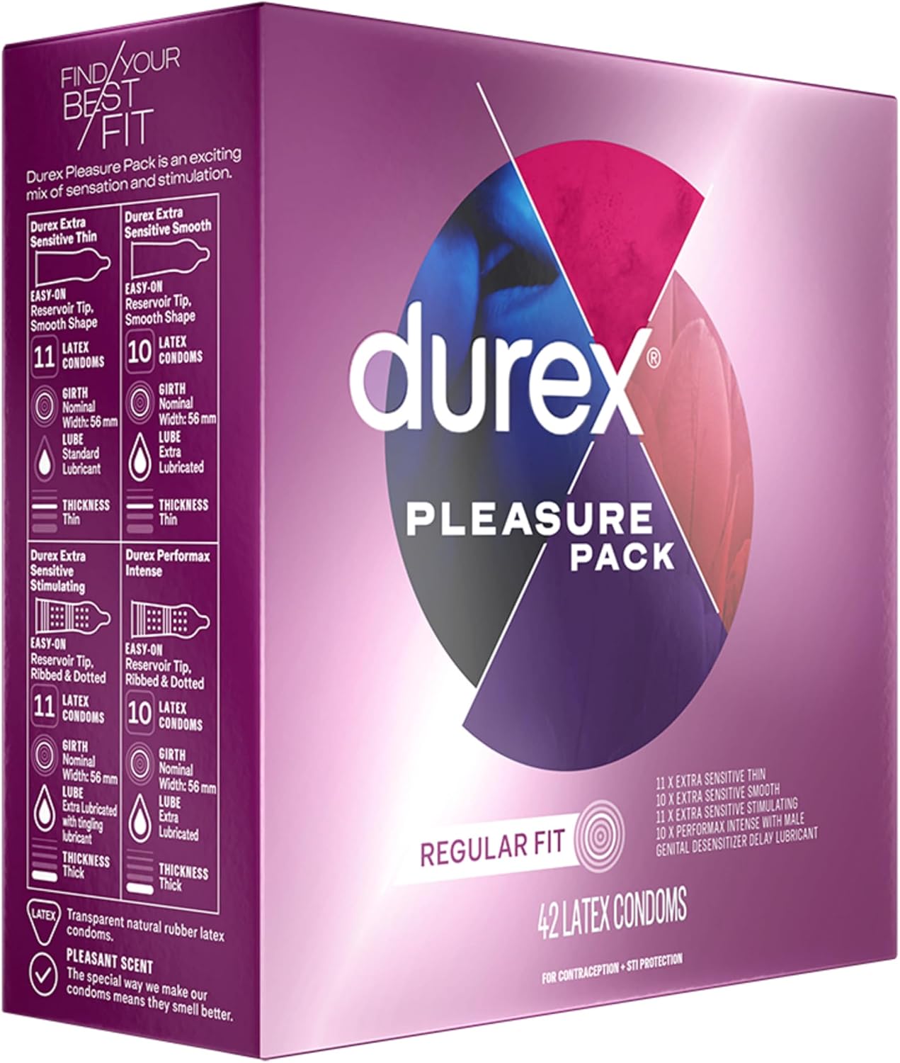 Durex Pleasure Pack Assorted Thin Condoms, Exciting Mix of Sensation and Stimulation, Lubricated Natural Rubber Latex Condoms for Men, 42 Count - Image 16