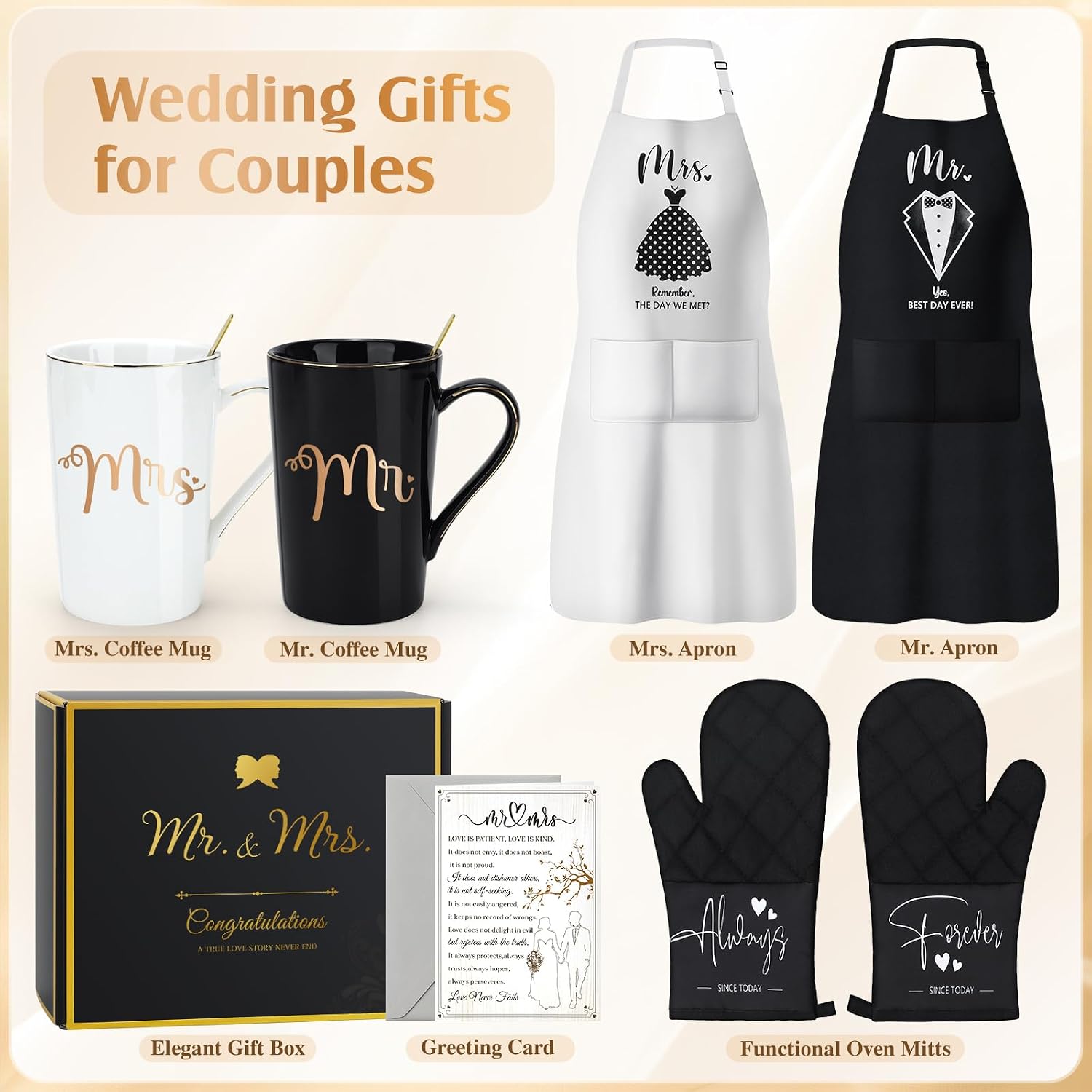Wedding Gifts for Couples 2026 Bridal Shower Gift for Bride To Be Engagement Gifts for Couples Newlyweds His and Hers Mr and Mrs Gift for Anniversary Marriage Matching Couple Stuff Basket with Aprons - Image 7