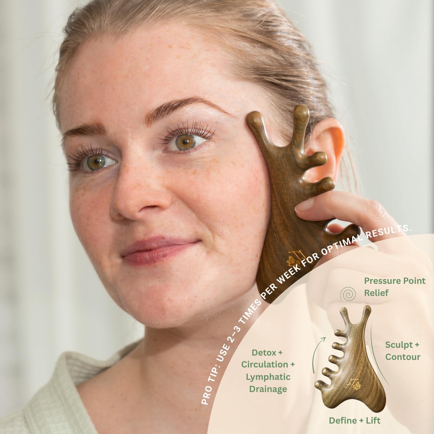 jade & timber Jade Roller & Green Sandalwood Gua Sha Set – Facial & Body Massage Tools for Lymphatic Drainage & Sculpting - Self Care Gift - Image 5